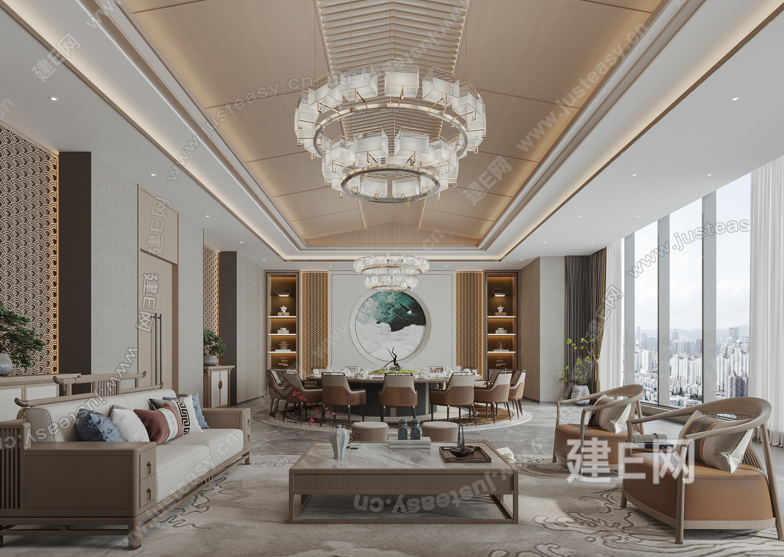 新中式中餐厅包间3d模型下载[ID:113205105]_建e网3d模型