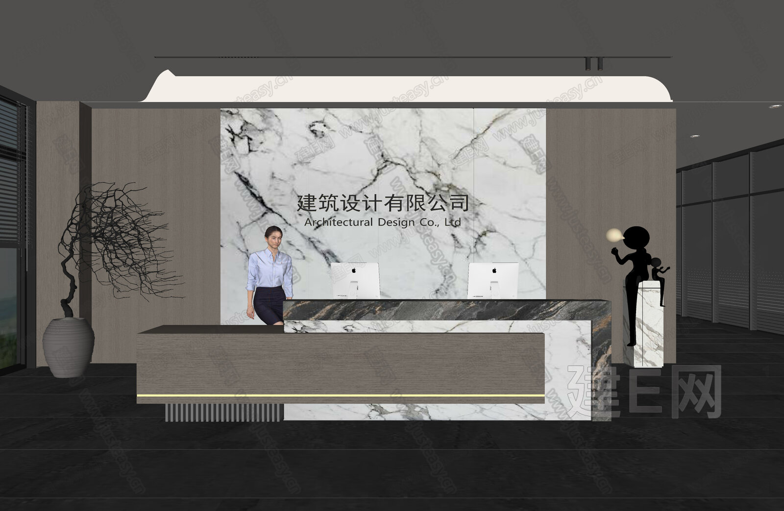 现代公司前台模型SU模型下载[ID:115627022]_建e网su模型