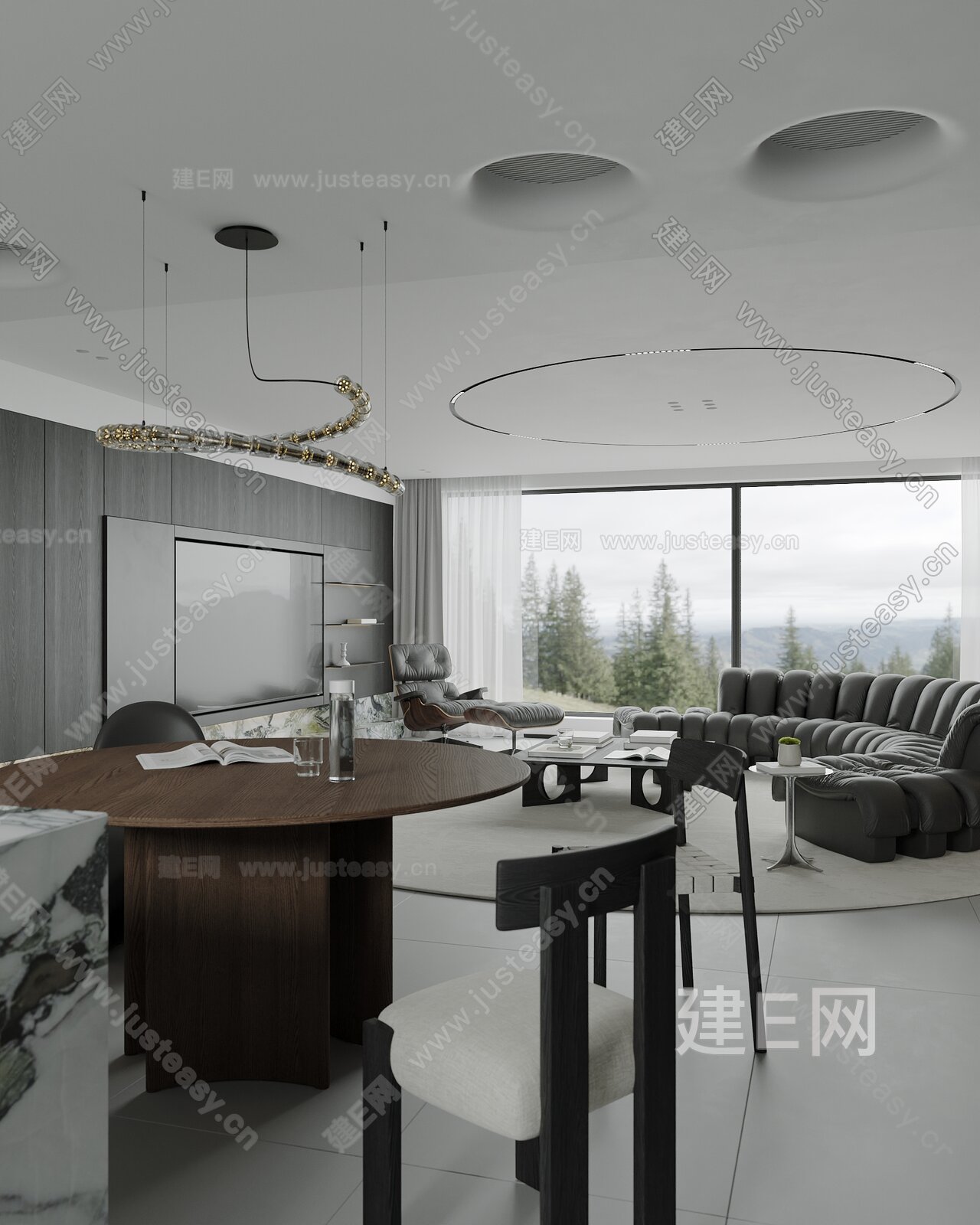 现代意式极简客餐厅模型SU模型下载[ID:115627031]_建e网su模型