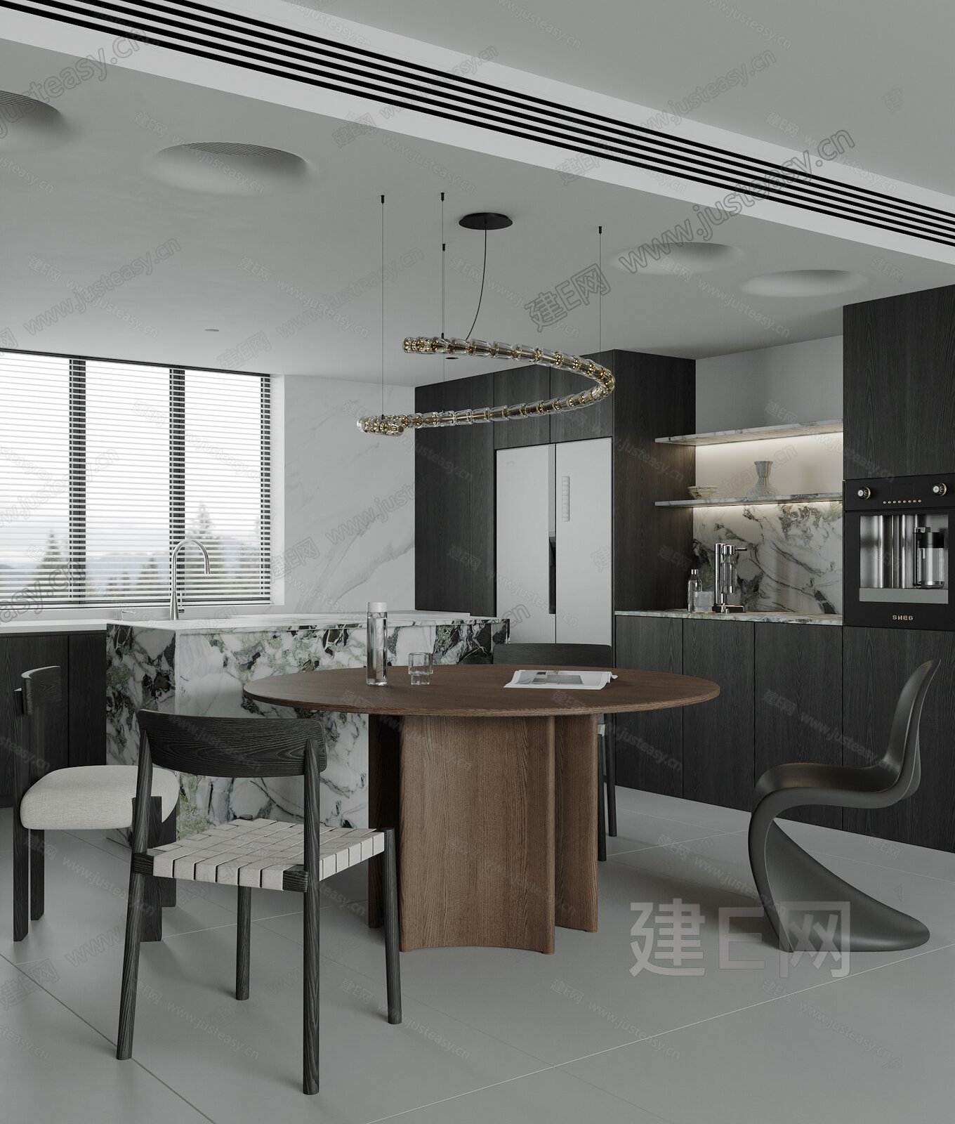 现代意式极简客餐厅模型SU模型下载[ID:115627031]_建e网su模型