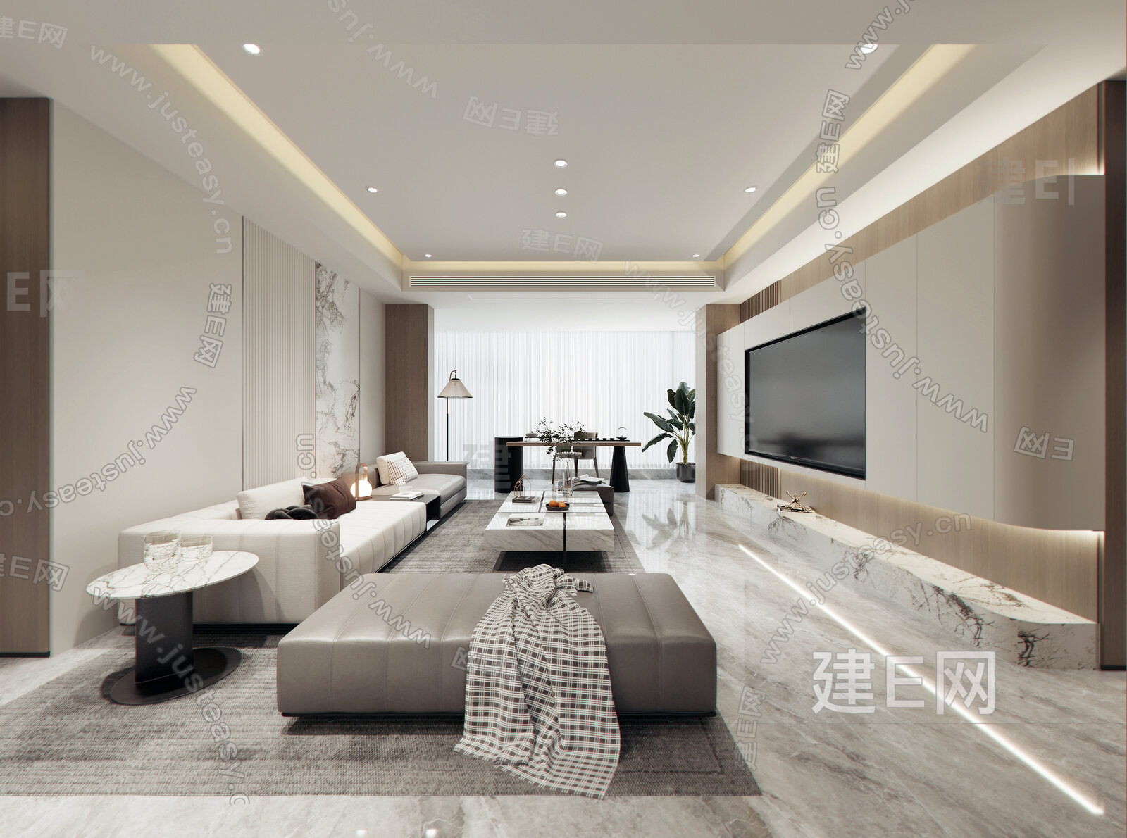 意式极简客餐厅模型SU模型下载[ID:115823826]_建e网su模型