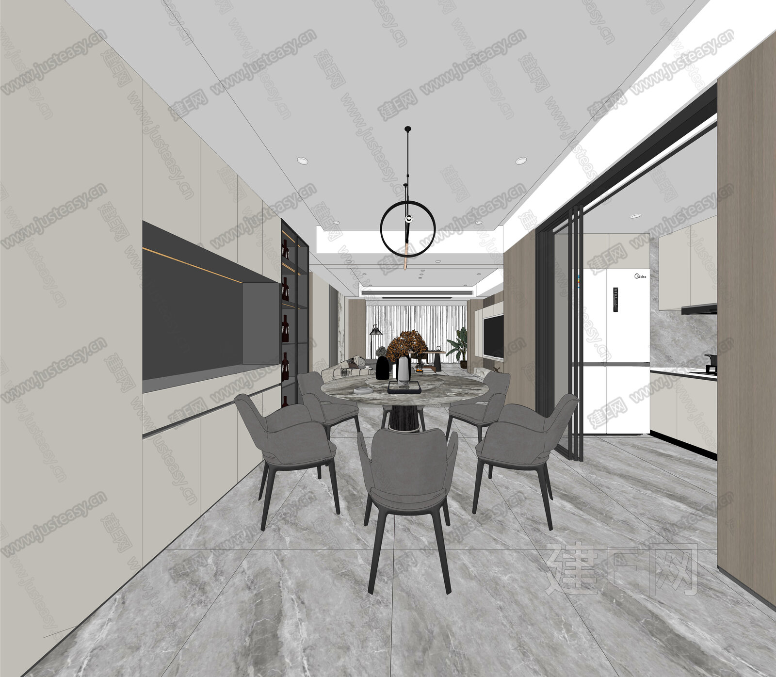 意式极简客餐厅模型SU模型下载[ID:115823826]_建e网su模型