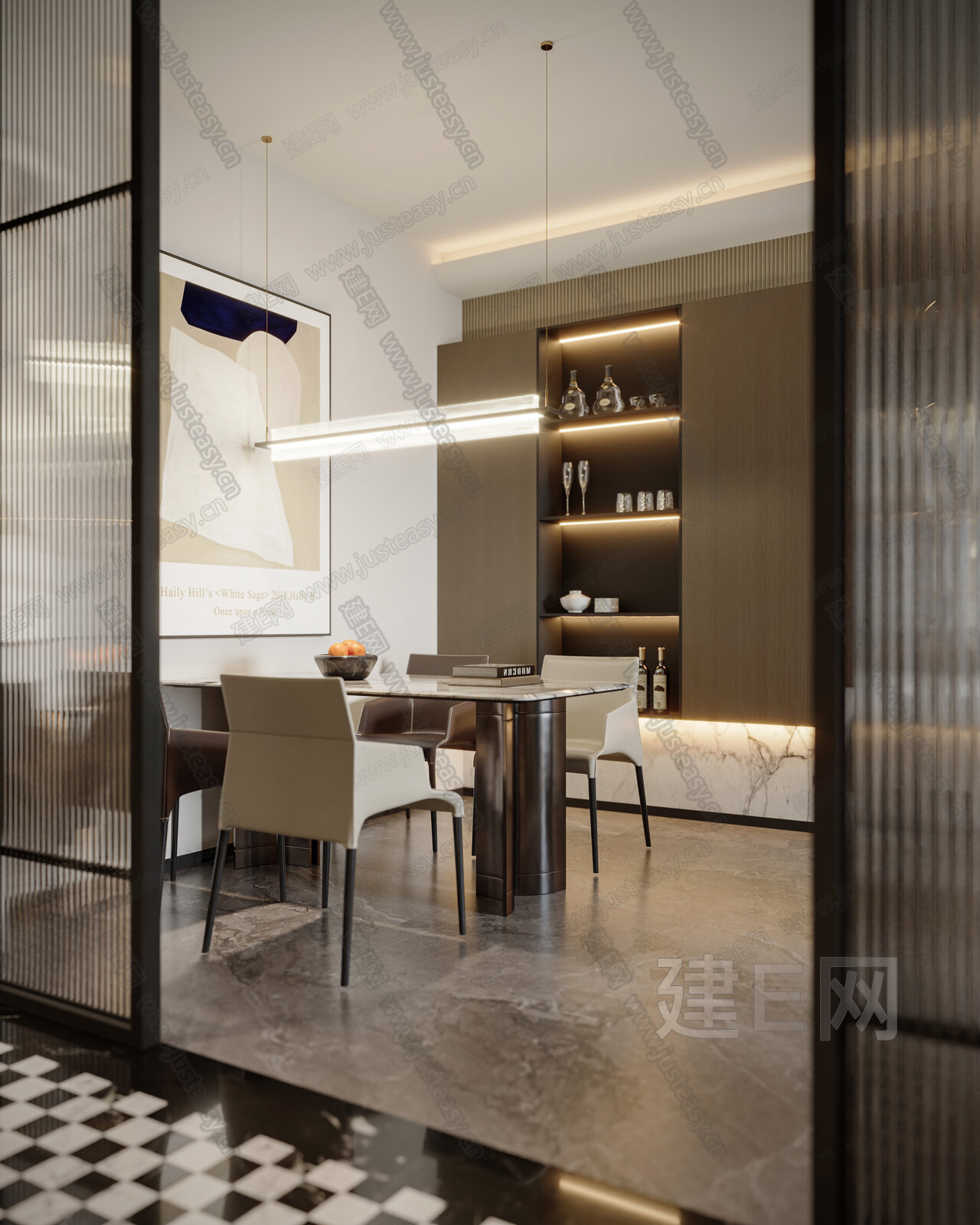 现代餐厅模型SU模型下载[ID:116479055]_建e网su模型