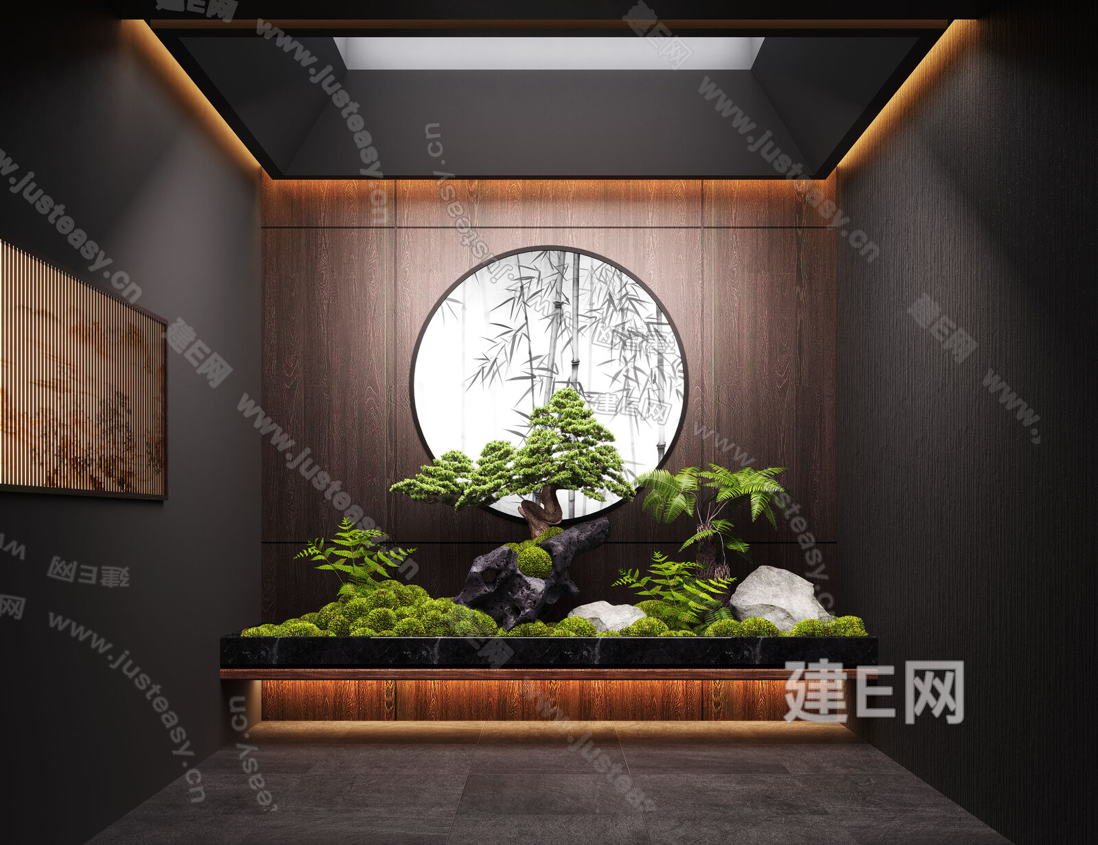 新中式室内植物景观造景模型SU模型下载[ID:115496142]_建e网su模型
