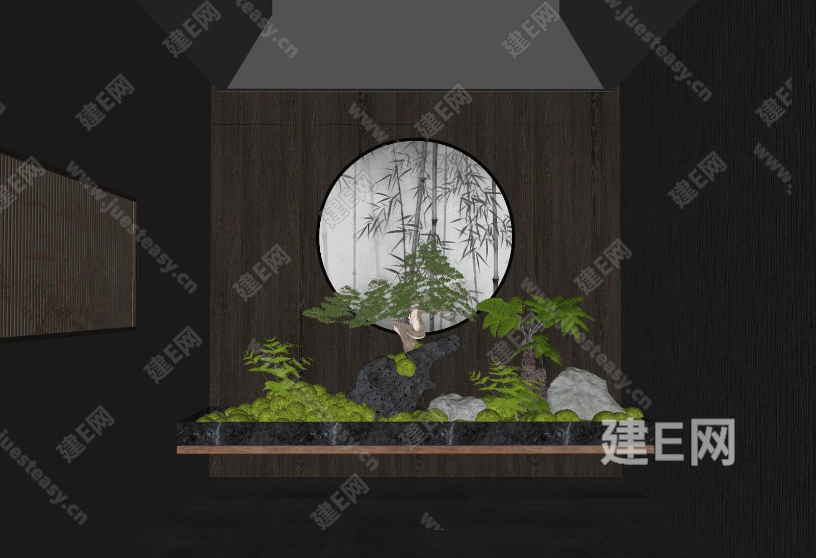 新中式室内植物景观造景模型SU模型下载[ID:115496142]_建e网su模型