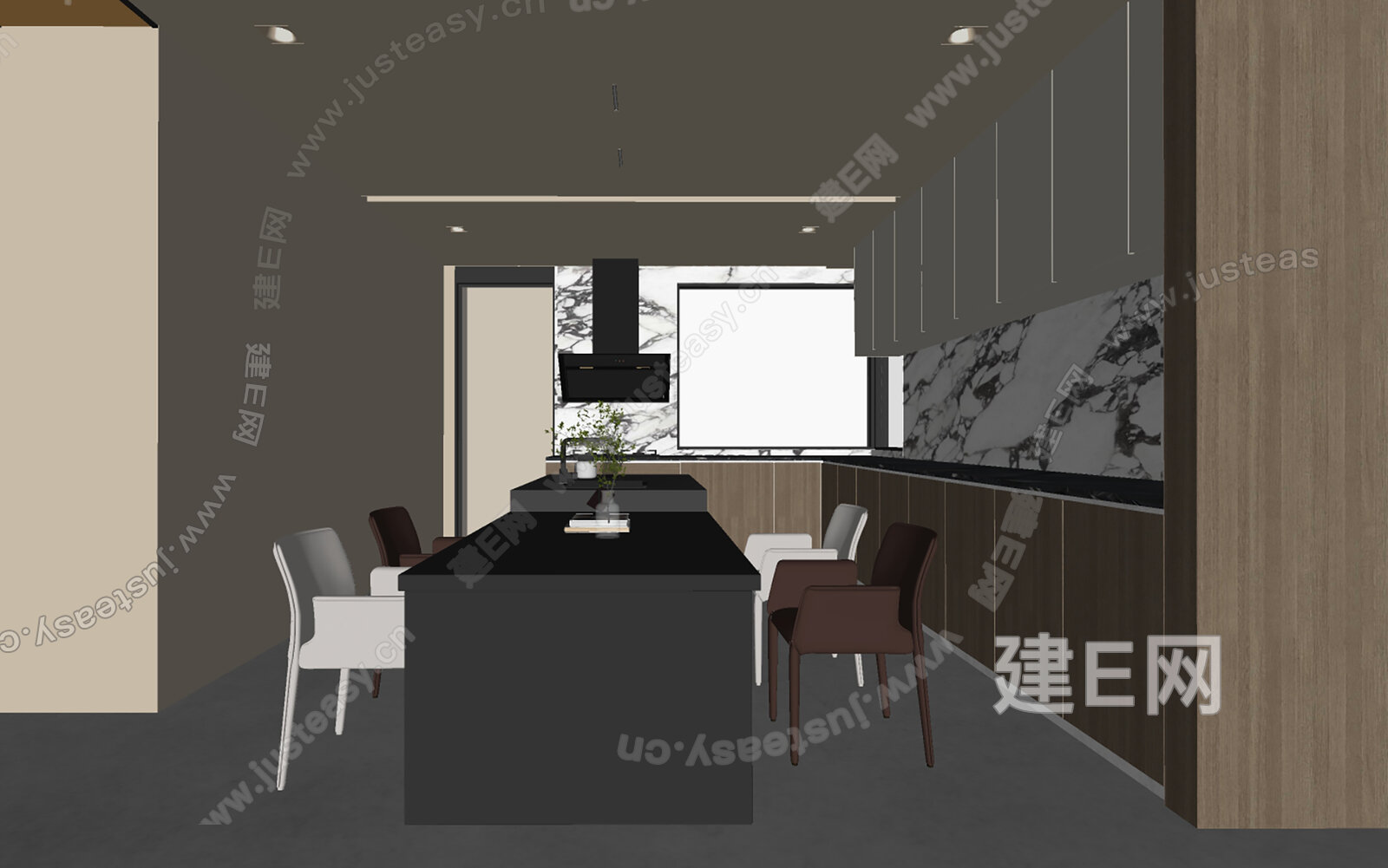 现代意式极简客餐厅模型SU模型下载[ID:115889328]_建e网su模型