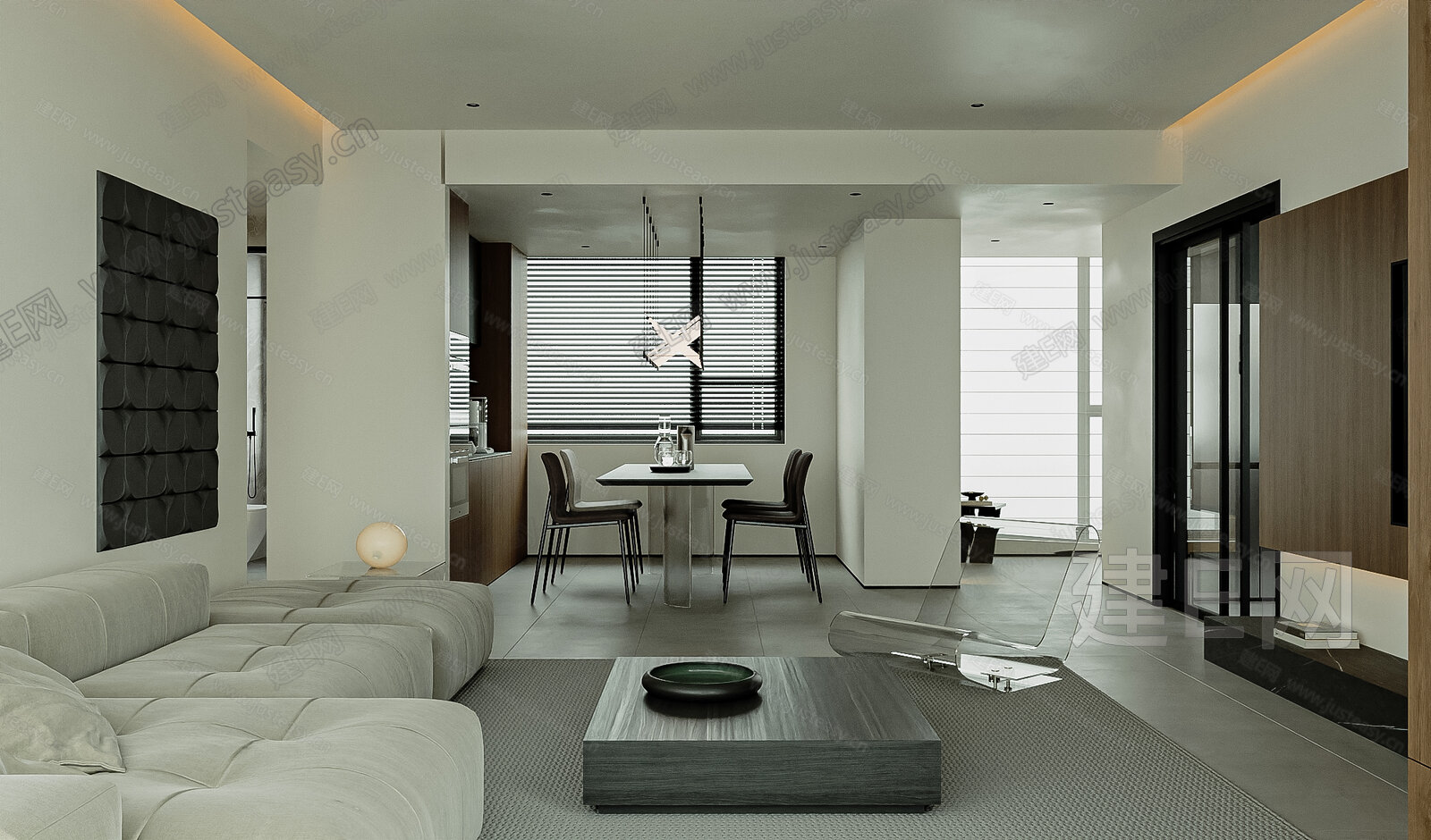 现代极简客餐厅模型SU模型下载[ID:116413489]_建e网su模型
