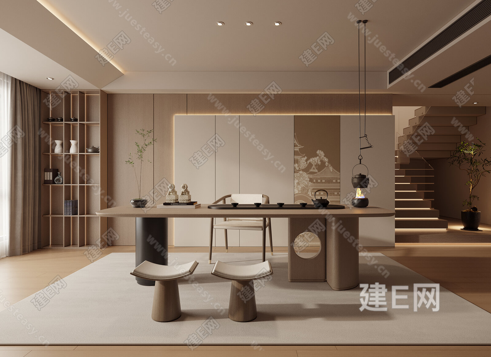 新中式禅意茶室模型SU模型下载[ID:116413460]_建e网su模型