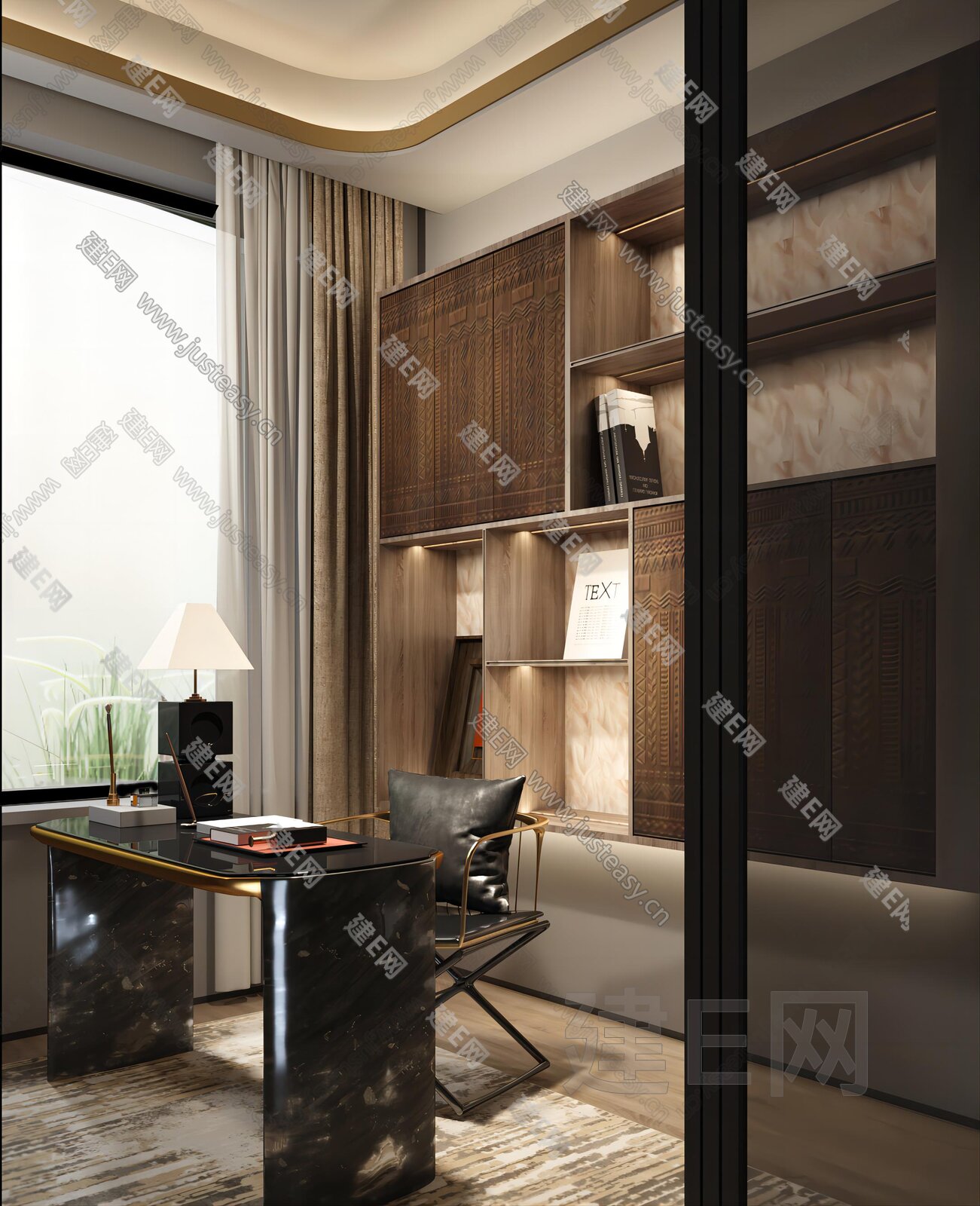 DAS大森设计 现代轻奢书房模型SU模型下载[ID:110384299]_建e网su模型