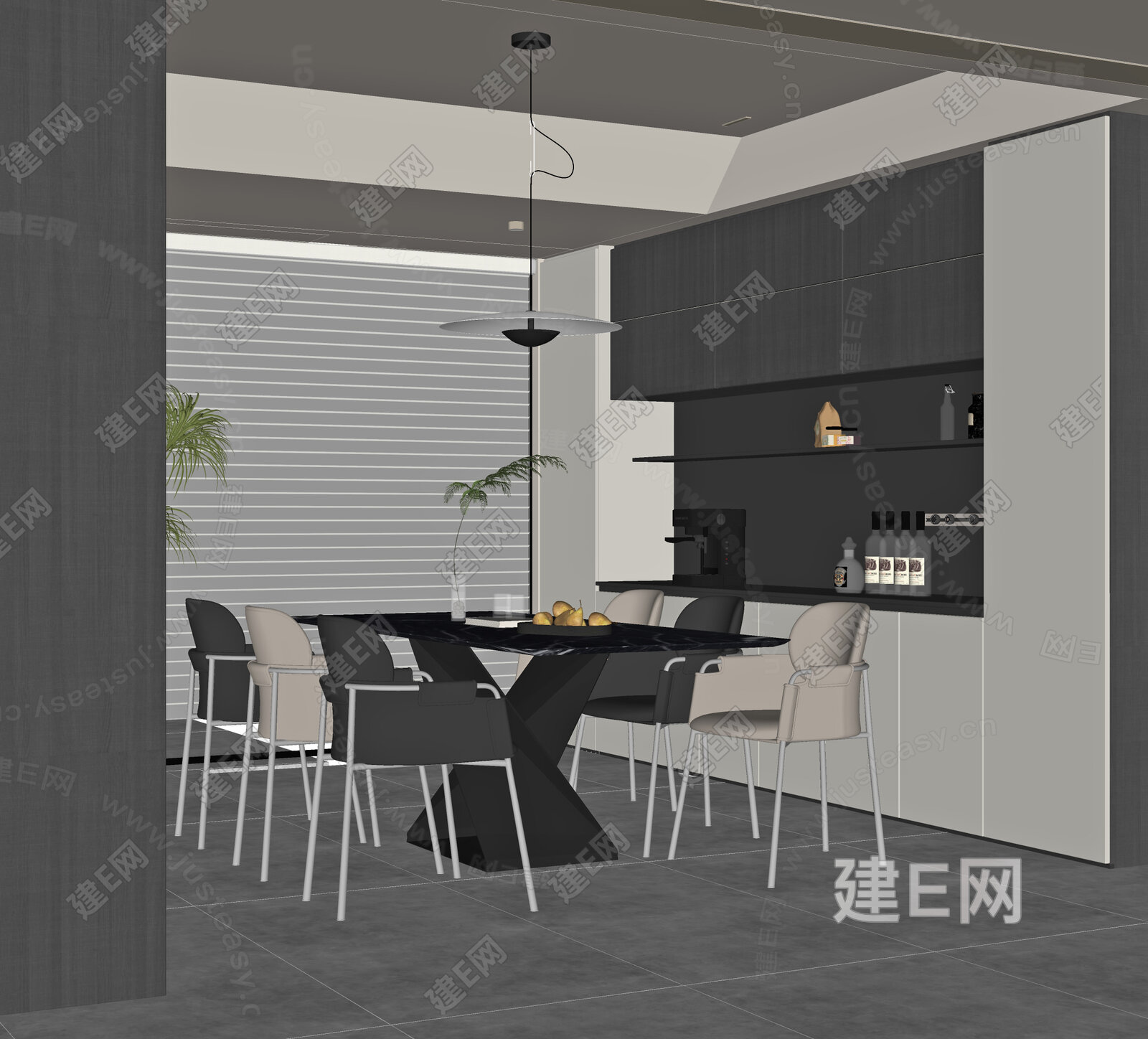 现代餐厅模型SU模型下载[ID:117396633]_建e网su模型