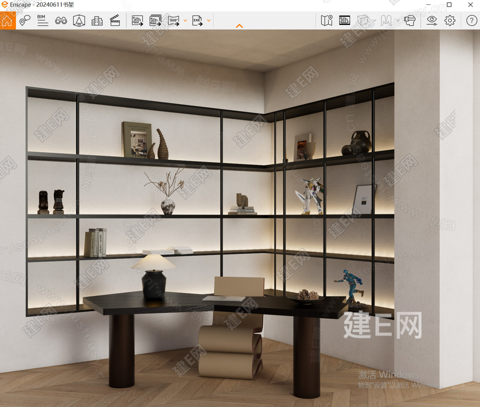 现代书柜 模型SU模型下载[ID:116937787]_建e网su模型