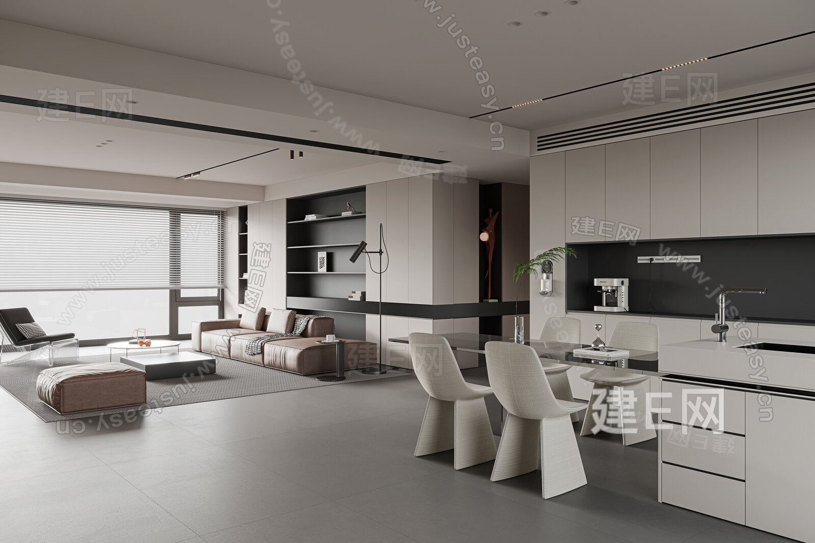 现代极简客餐厅模型SU模型下载[ID:116937803]_建e网su模型