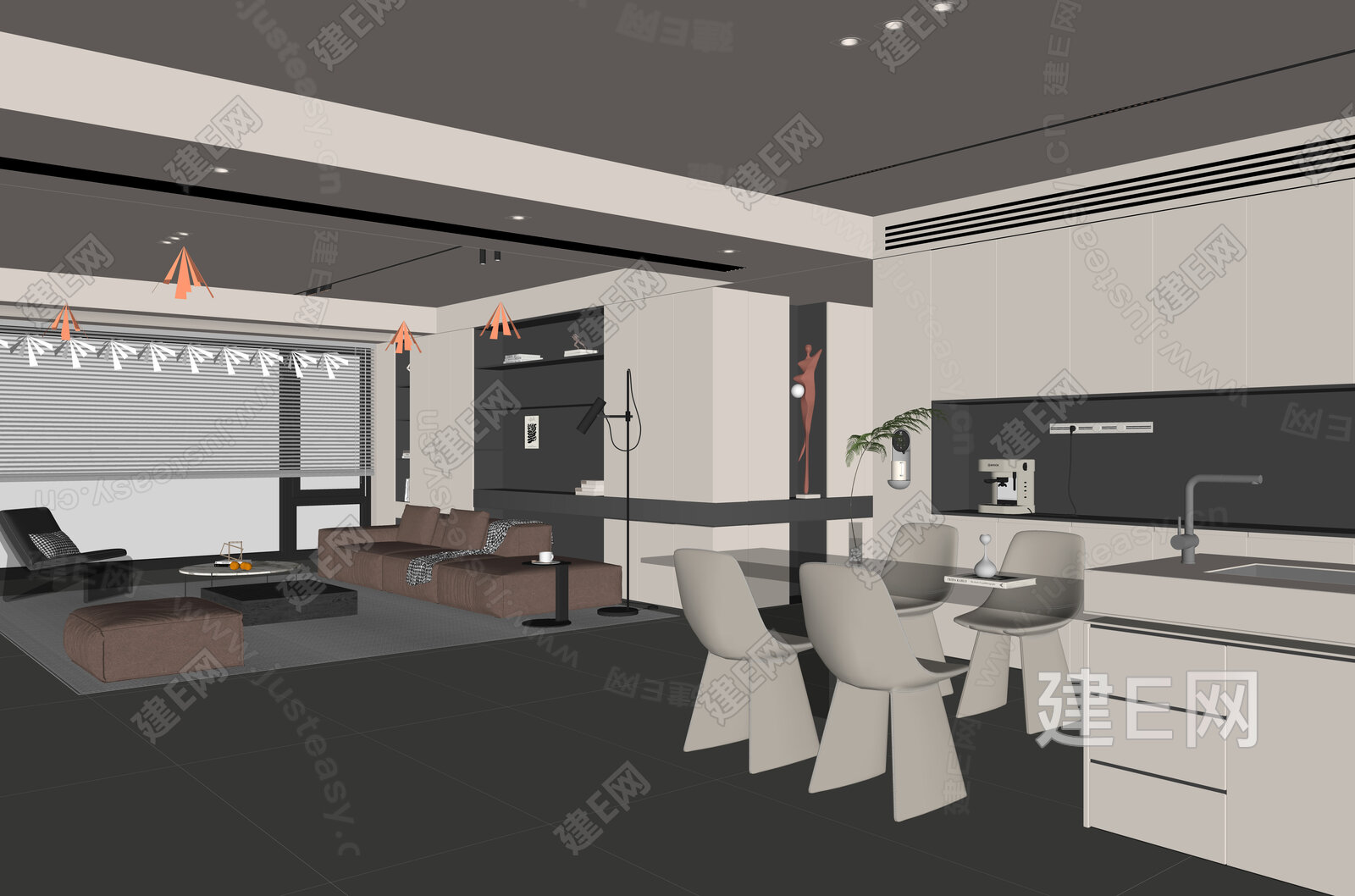 现代极简客餐厅模型SU模型下载[ID:116937803]_建e网su模型