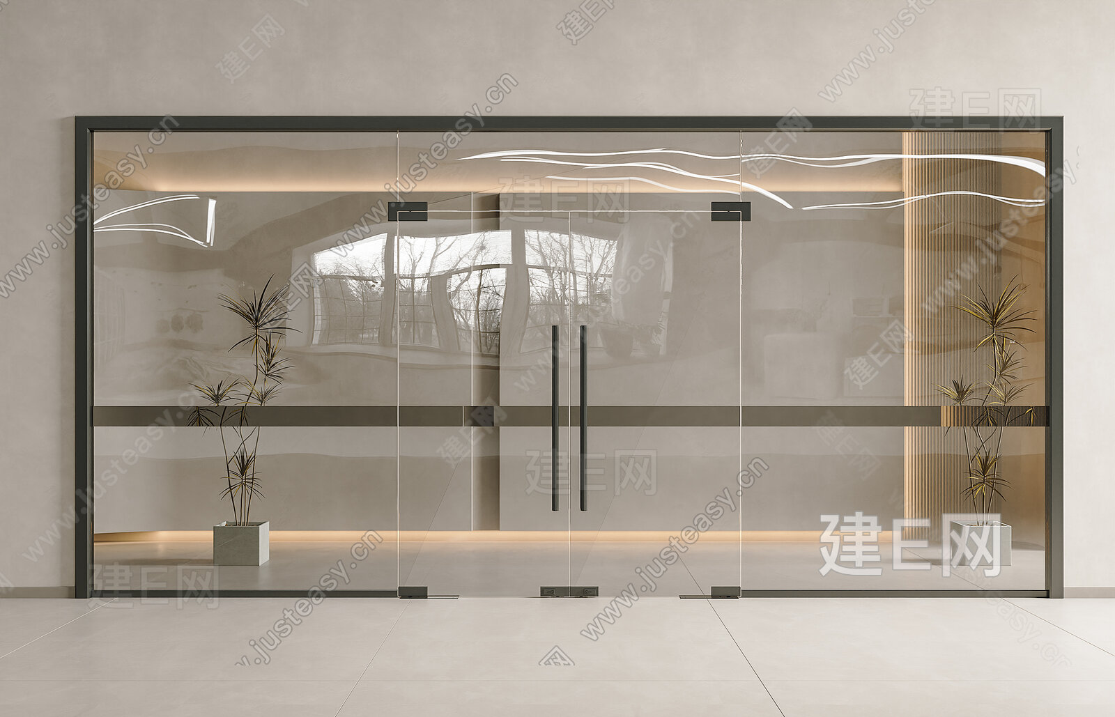 现代玻璃双开门模型SU模型下载[ID:117134517]_建e网su模型