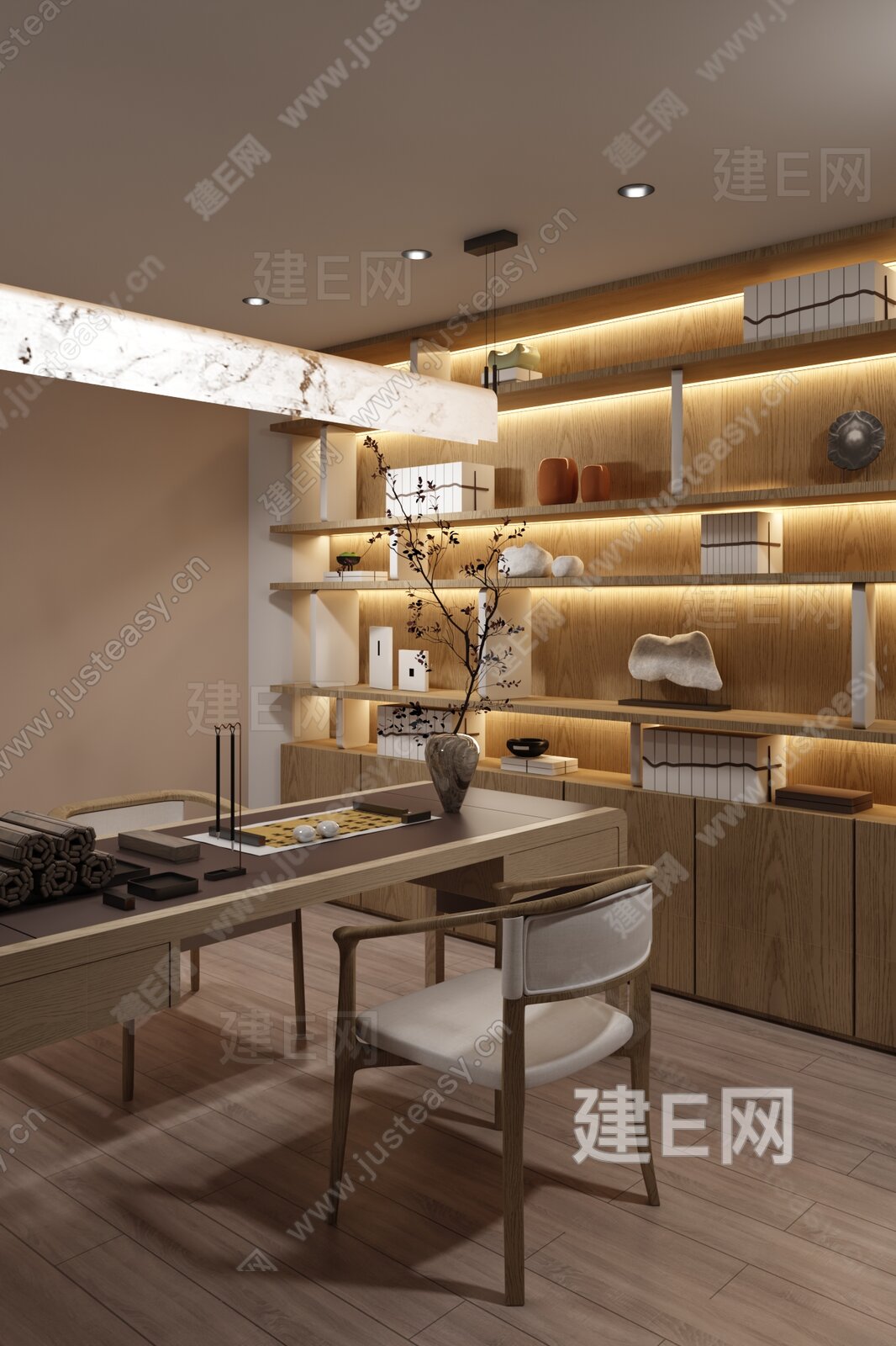 唐忠汉 新中式书房SU模型下载[ID:110515259]，唐忠汉 新中式书房，SU模型下载