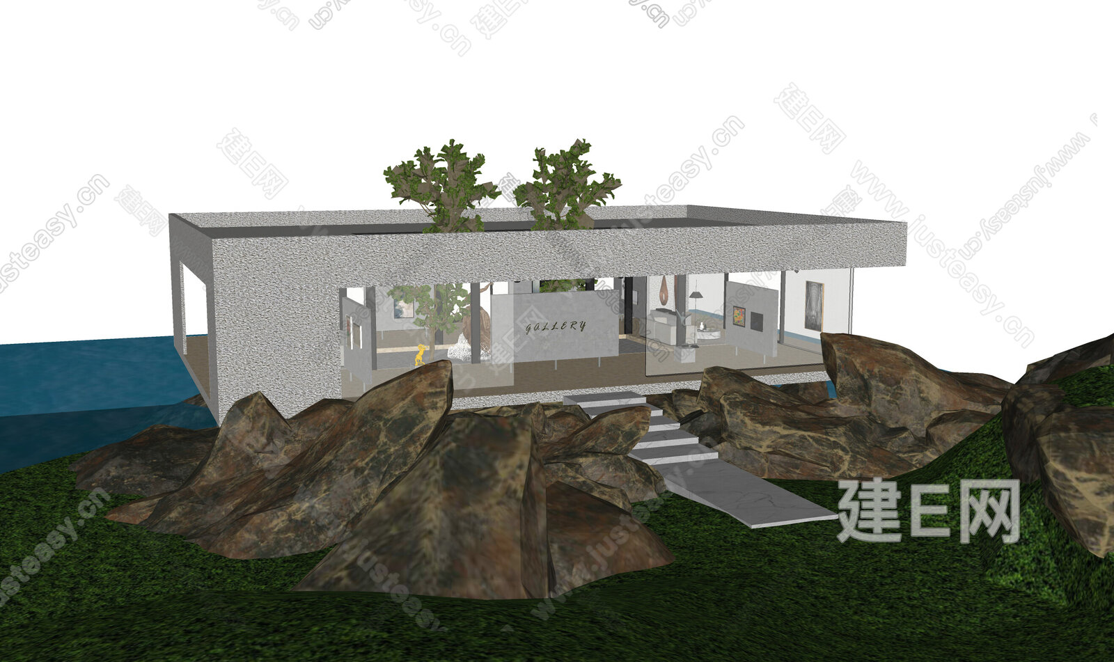 现代展览馆建筑模型SU模型下载[ID:110843122]_建e网su模型