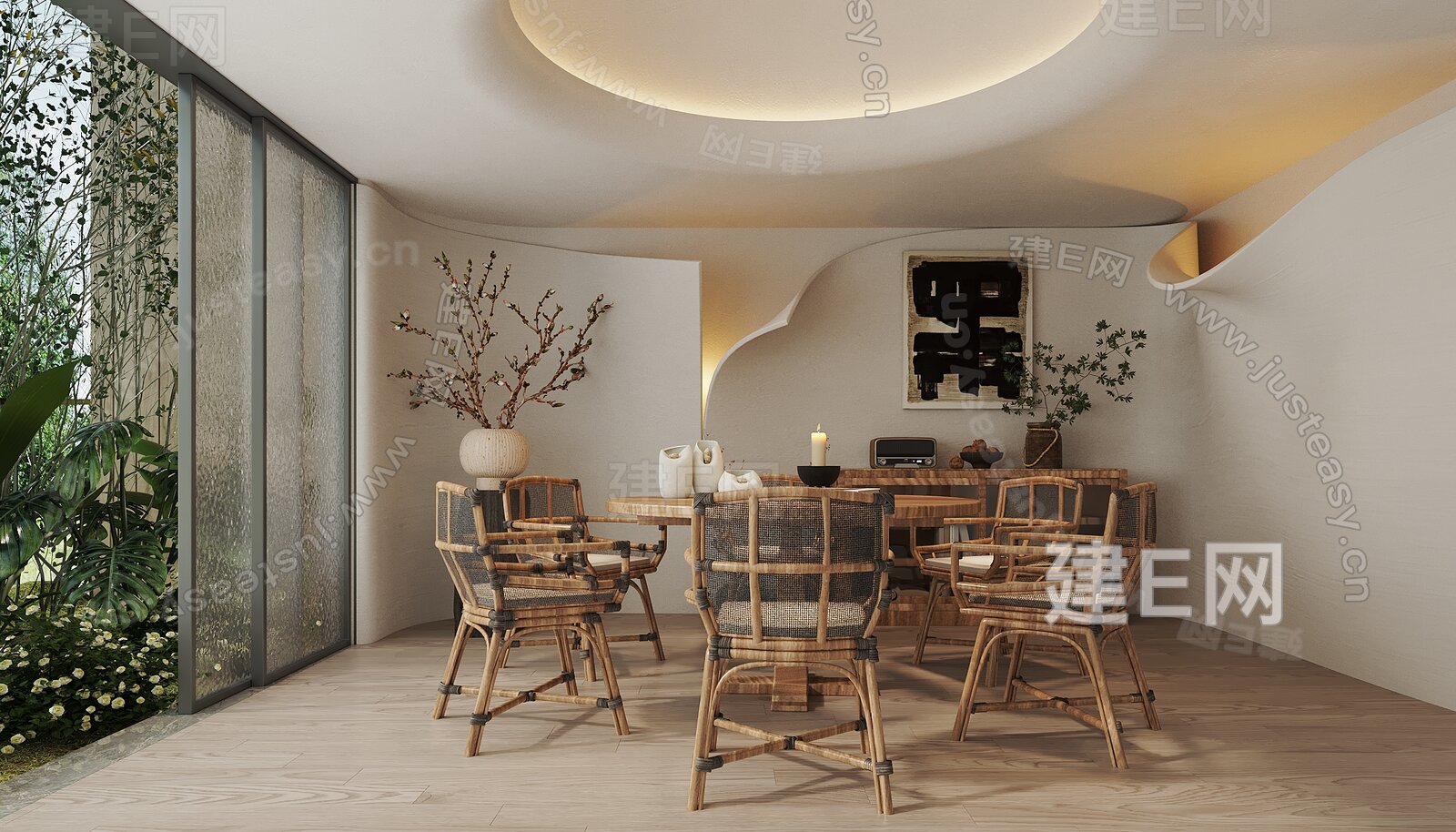 侘寂风餐厅模型SU模型下载[ID:111236128]_建e网su模型