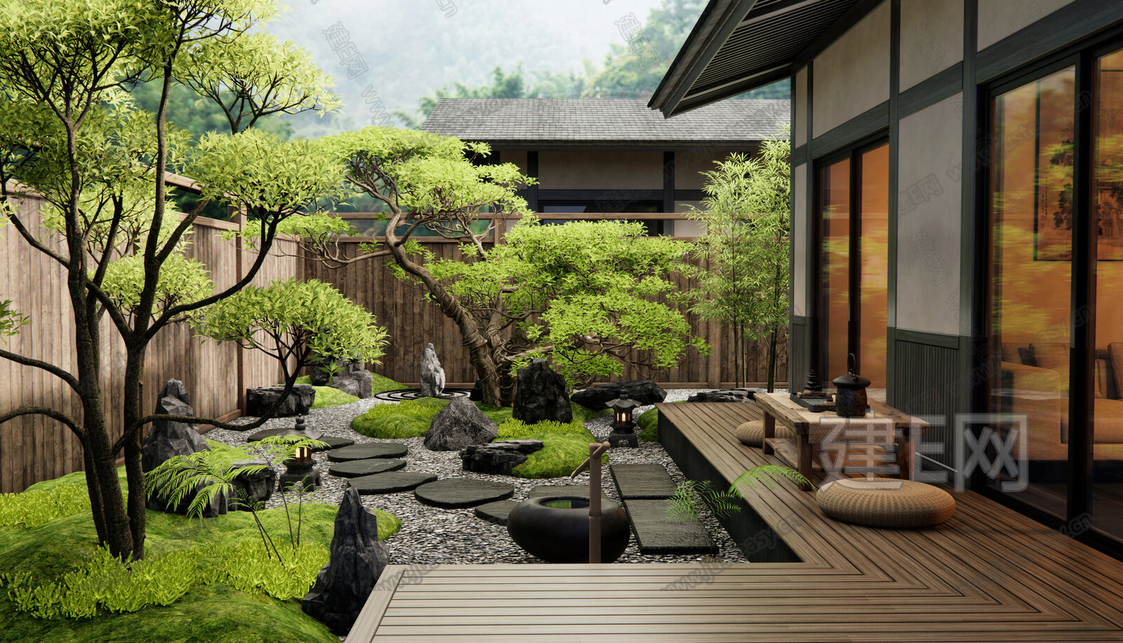 日式禅意庭院景观模型SU模型下载[ID:111432826]_建e网su模型