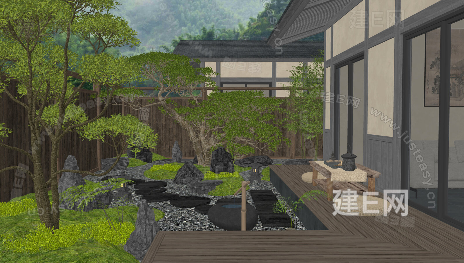 日式禅意庭院景观模型SU模型下载[ID:111432826]_建e网su模型