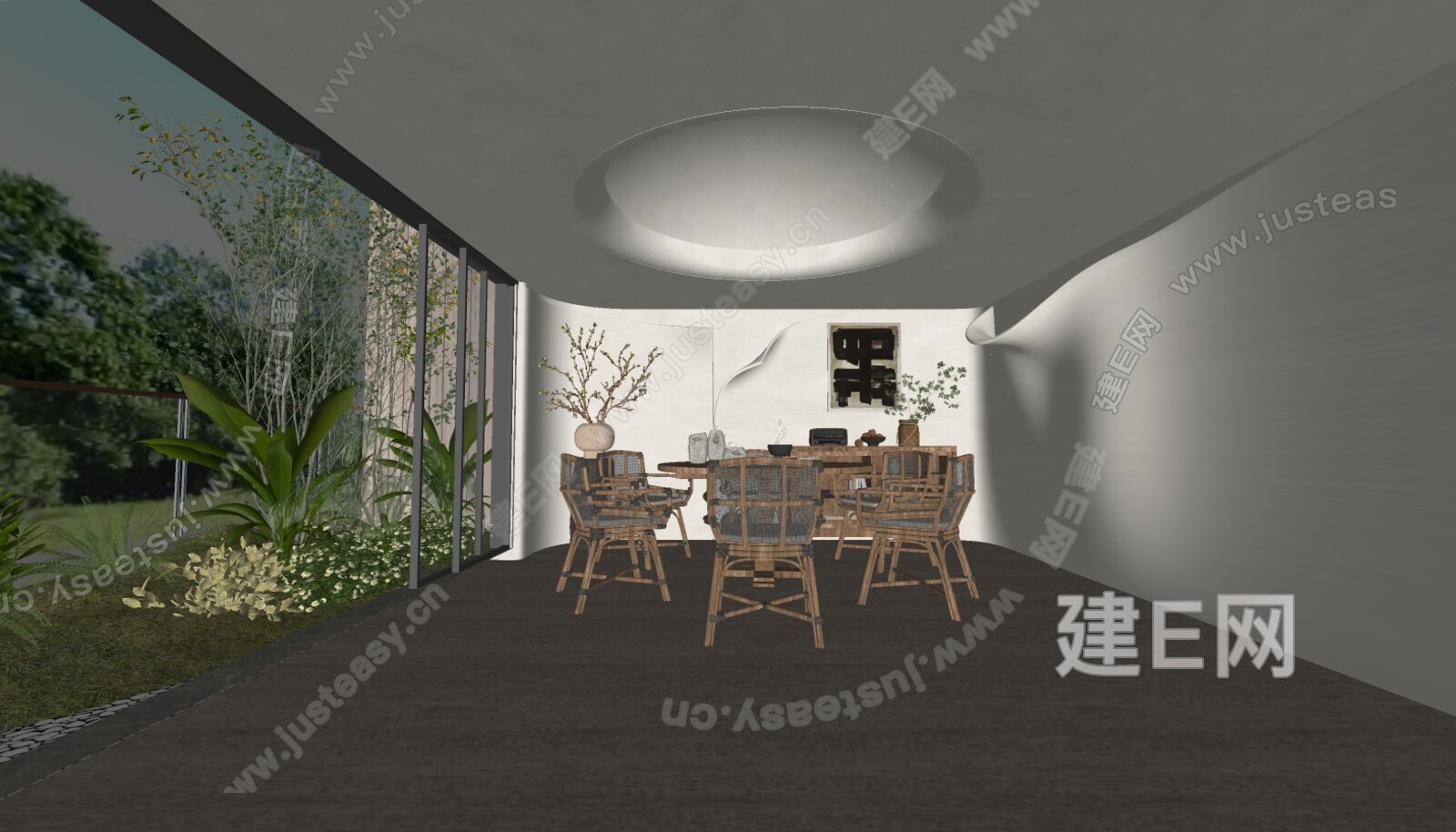 侘寂风餐厅模型SU模型下载[ID:111236128]_建e网su模型