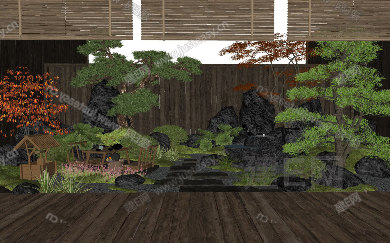 日式禅意庭院景观 模型SU模型下载[ID:112284765]_建e网su模型