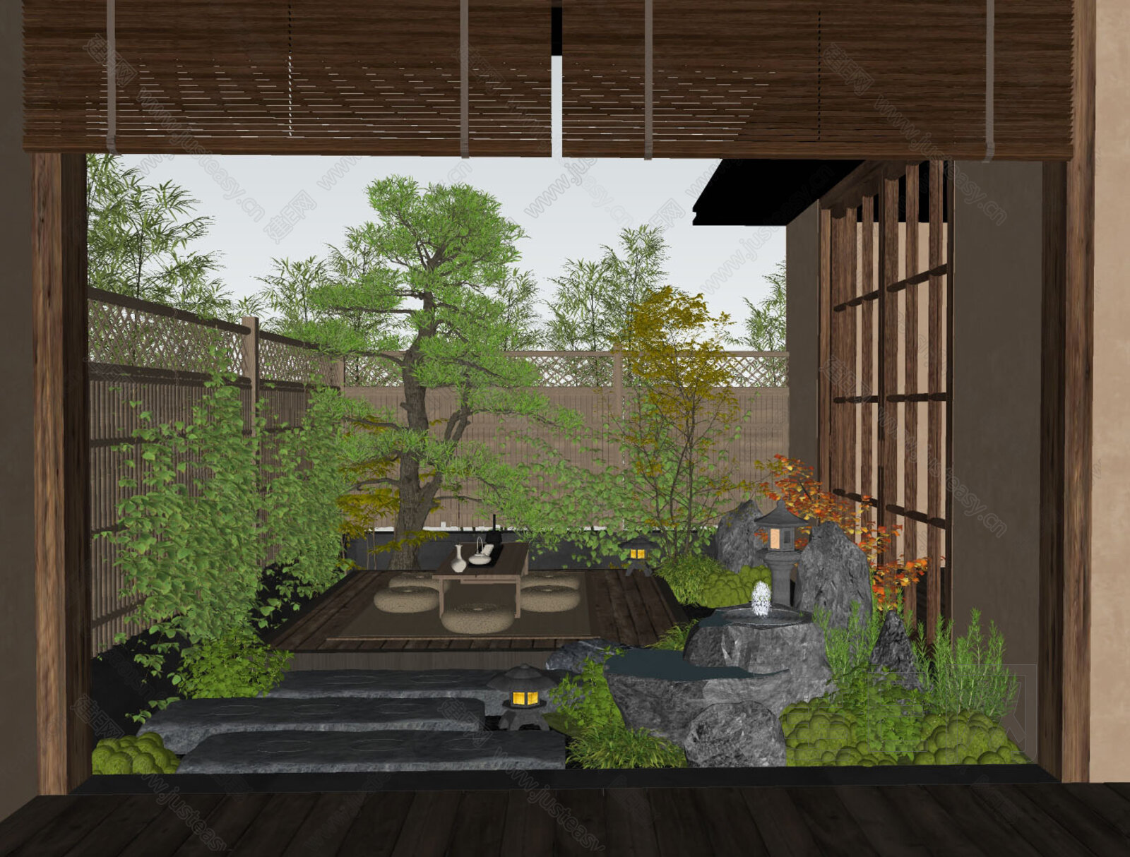 日式禅意庭院景观 模型SU模型下载[ID:112284764]_建e网su模型