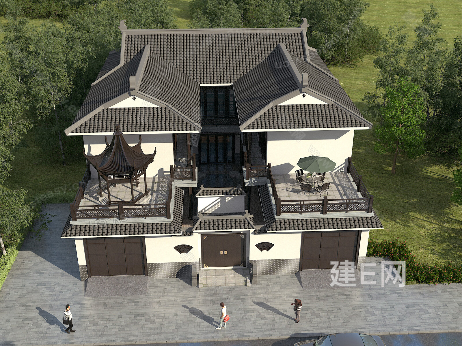 新中式别墅模型SU模型下载[ID:112350413]_建e网su模型