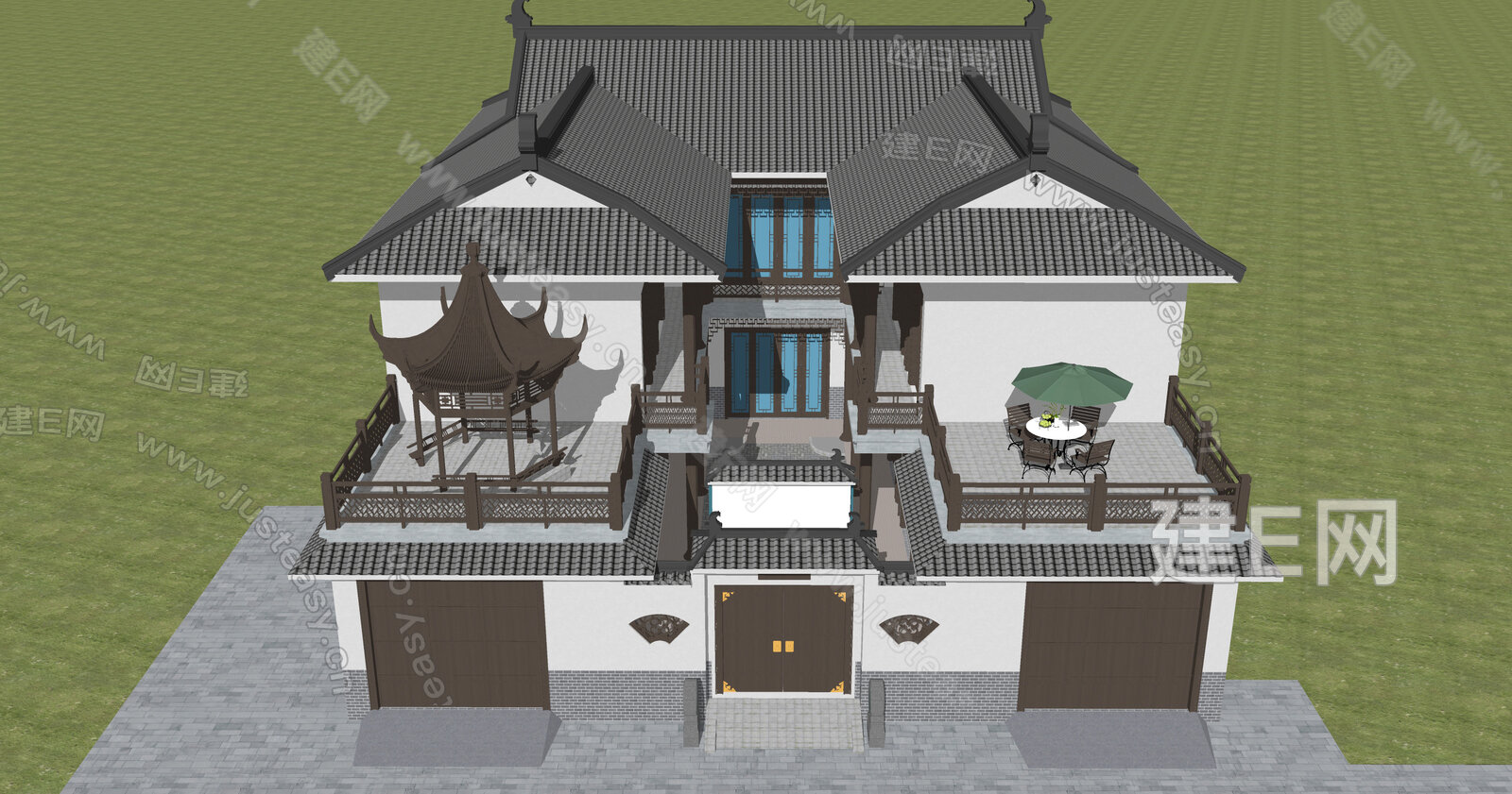 新中式别墅模型SU模型下载[ID:112350413]_建e网su模型
