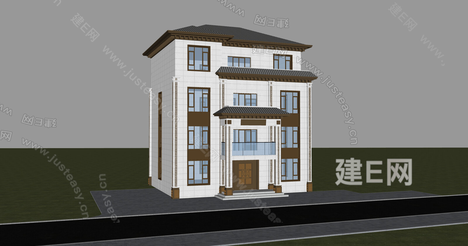新中式别墅模型SU模型下载[ID:112350428]_建e网su模型