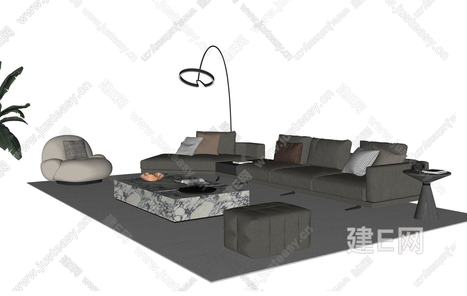 现代沙发茶几组合模型SU模型下载[ID:104879986]_建e网su模型