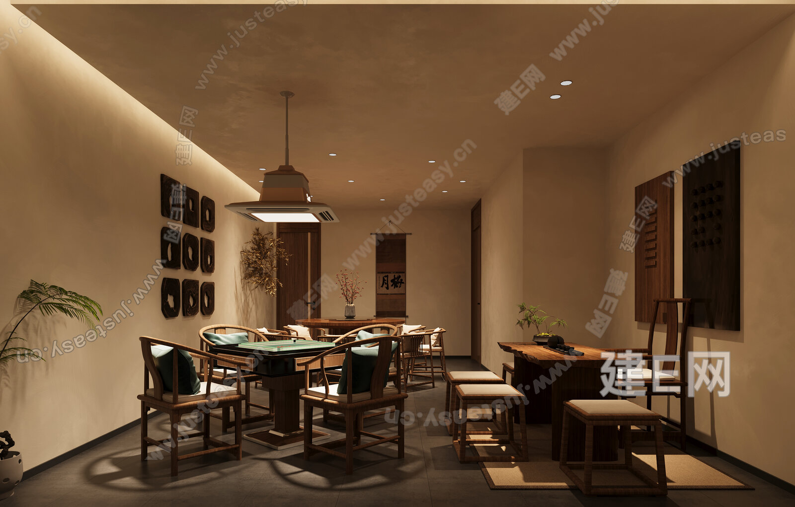 新中式中古风包间3d模型下载[ID:103571146]_建e网3d模型