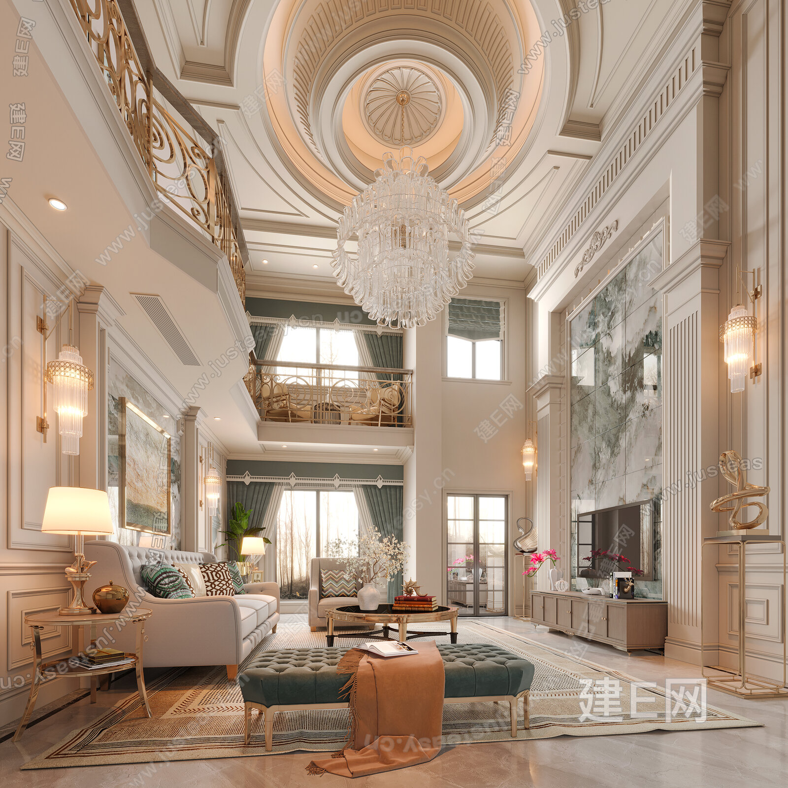 欧式古典别墅客厅3d模型下载[ID:103505424]_建e网3d模型