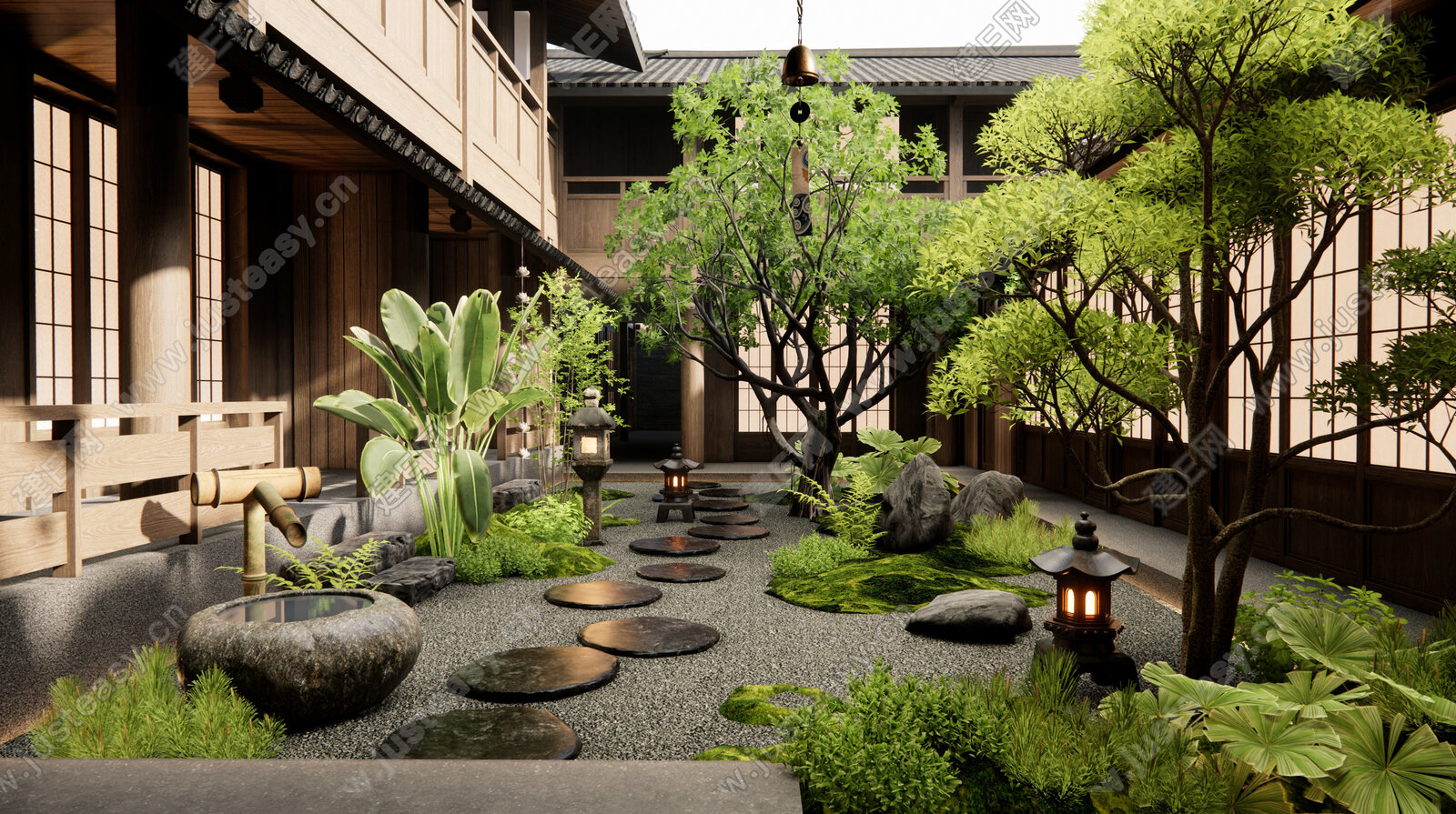 日式禅意庭院景观模型SU模型下载[ID:106845991]_建e网su模型