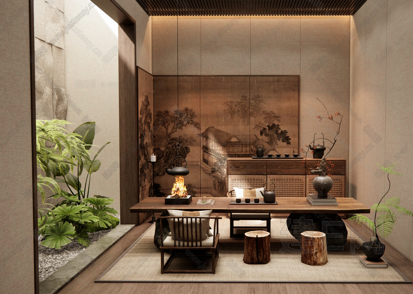 新中式禅意茶室模型SU模型下载[ID:106518505]_建e网su模型