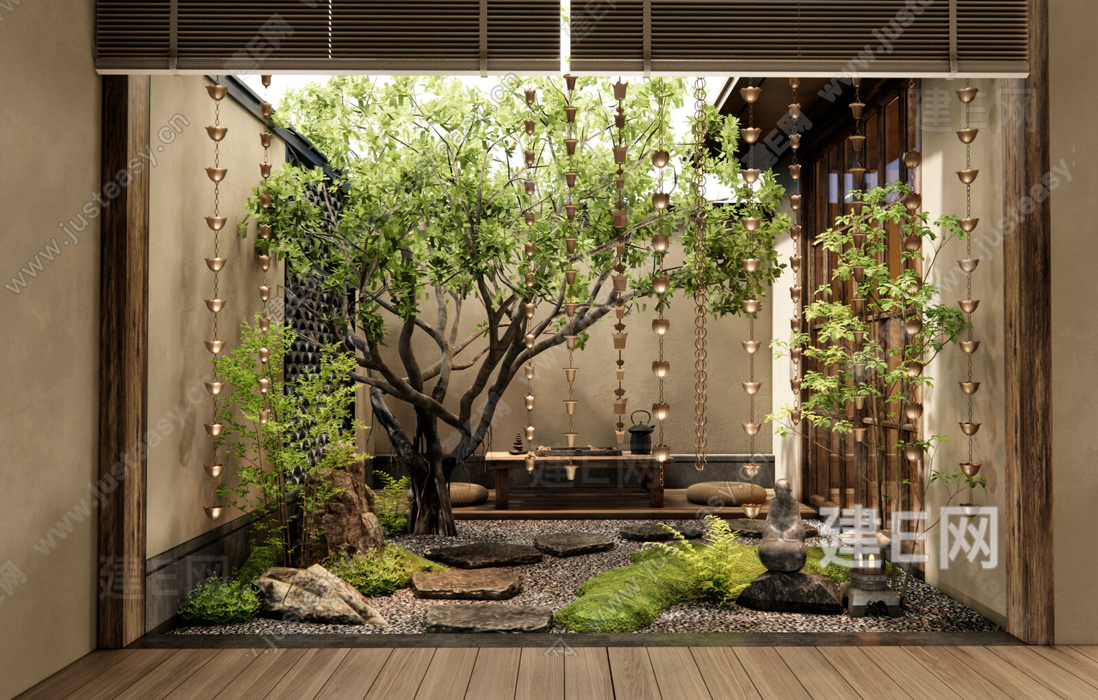 日式禅意庭院花园模型SU模型下载[ID:106518473]_建e网su模型
