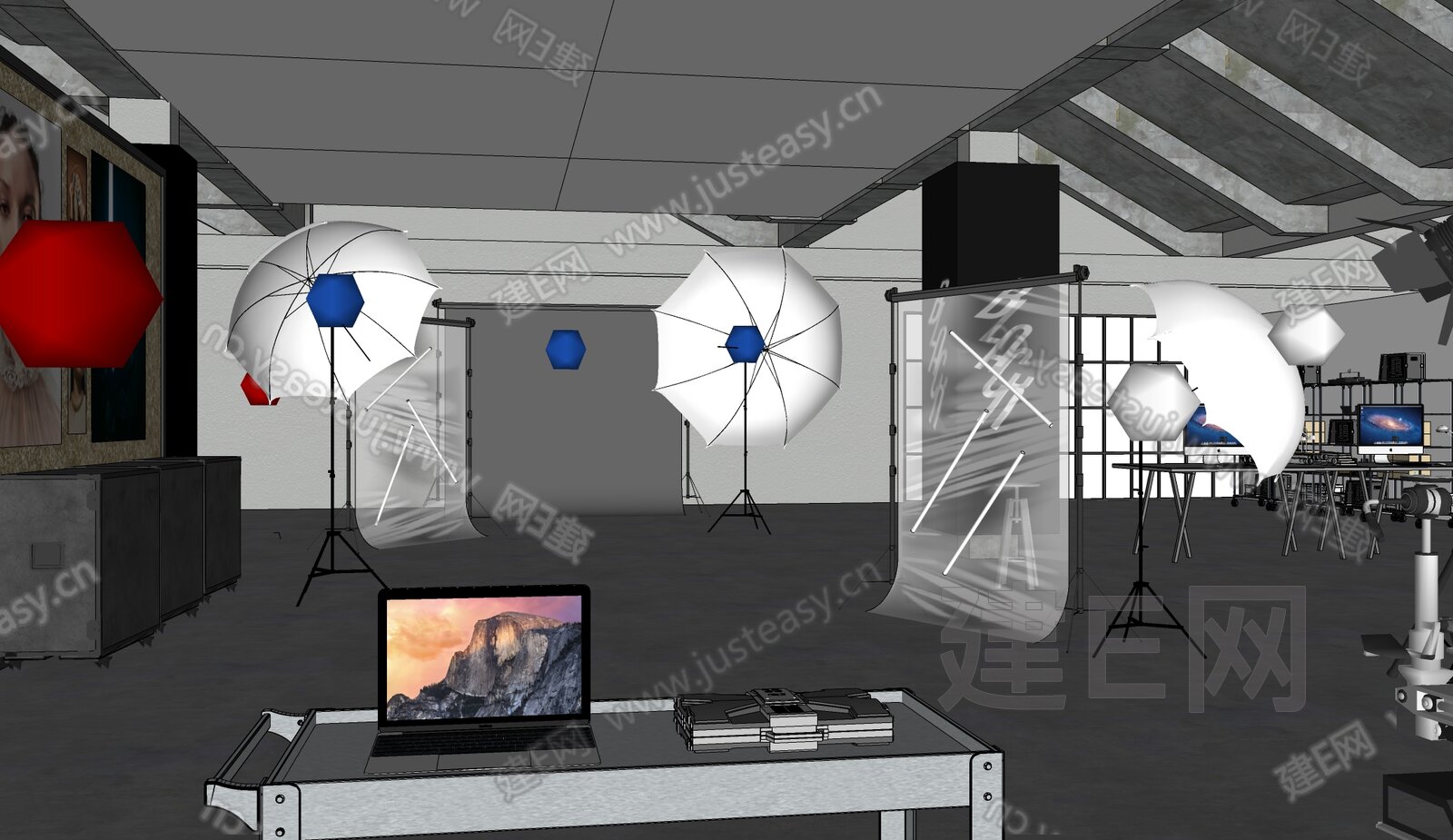 现代摄影棚模型SU模型下载[ID:106977138]_建e网su模型