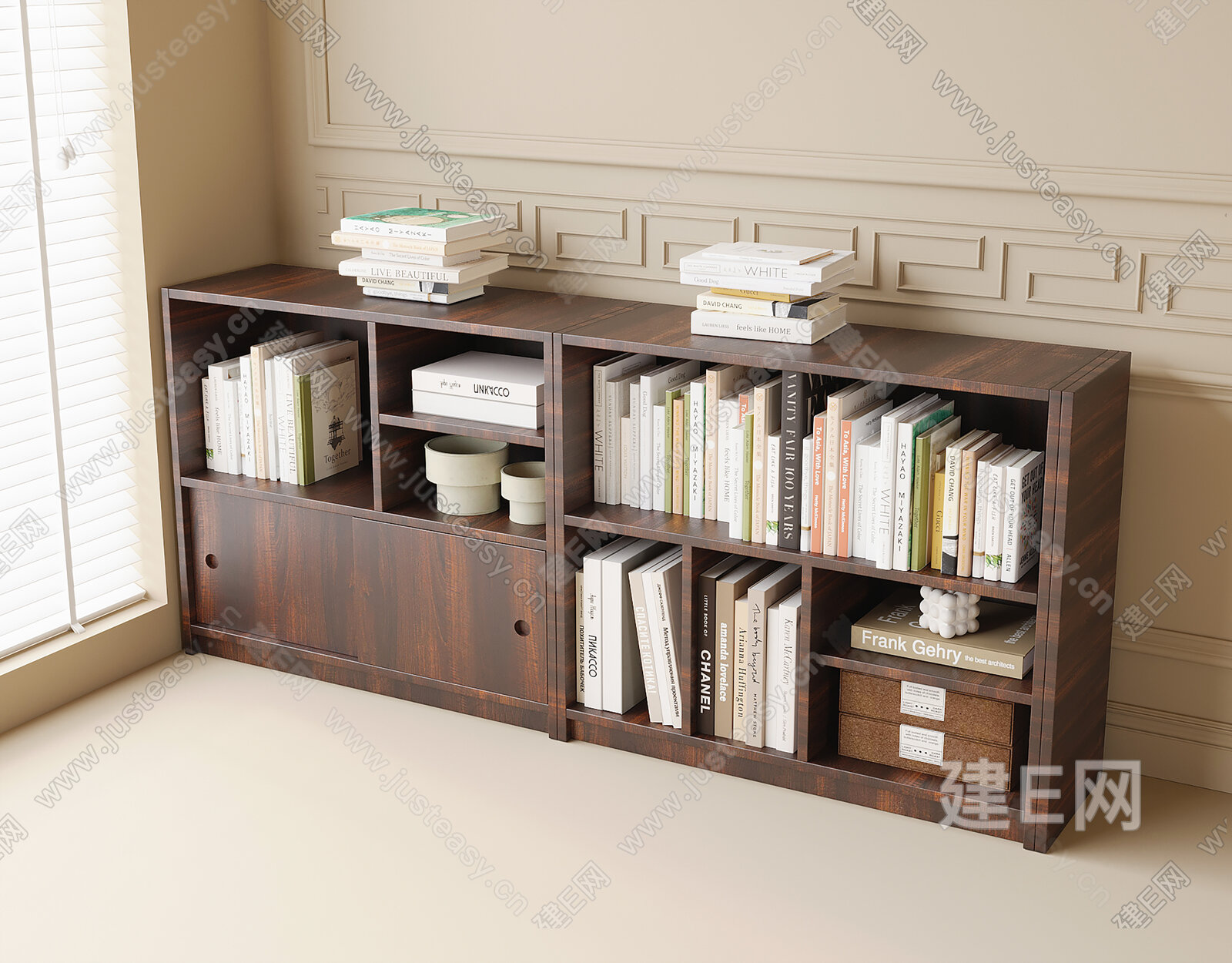 现代书柜模型SU模型下载[ID:107173742]_建e网su模型