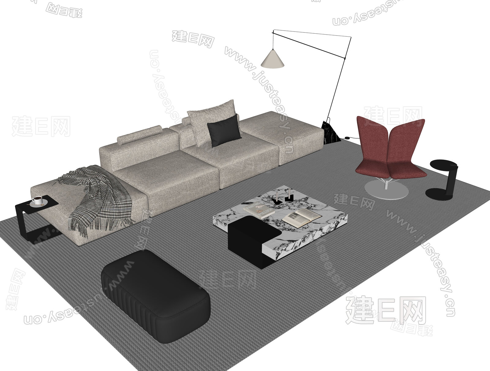 现代沙发茶几组合模型SU模型下载[ID:101144494]_建e网su模型