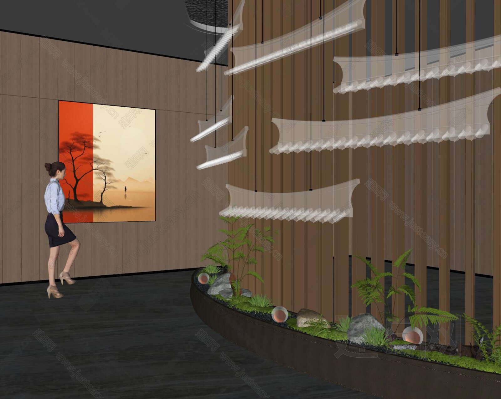 现代室内景观造景模型SU模型下载[ID:100882293]_建e网su模型