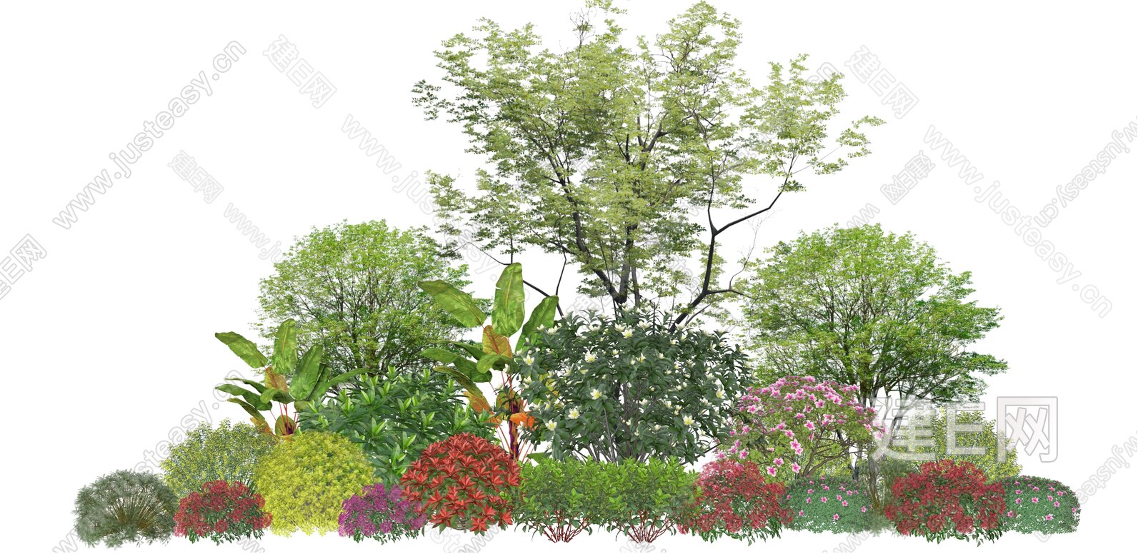 现代园林景观 植物组合 灌木丛 花草组合 乔木模型SU模型下载[ID:101668734]_建e网su模型