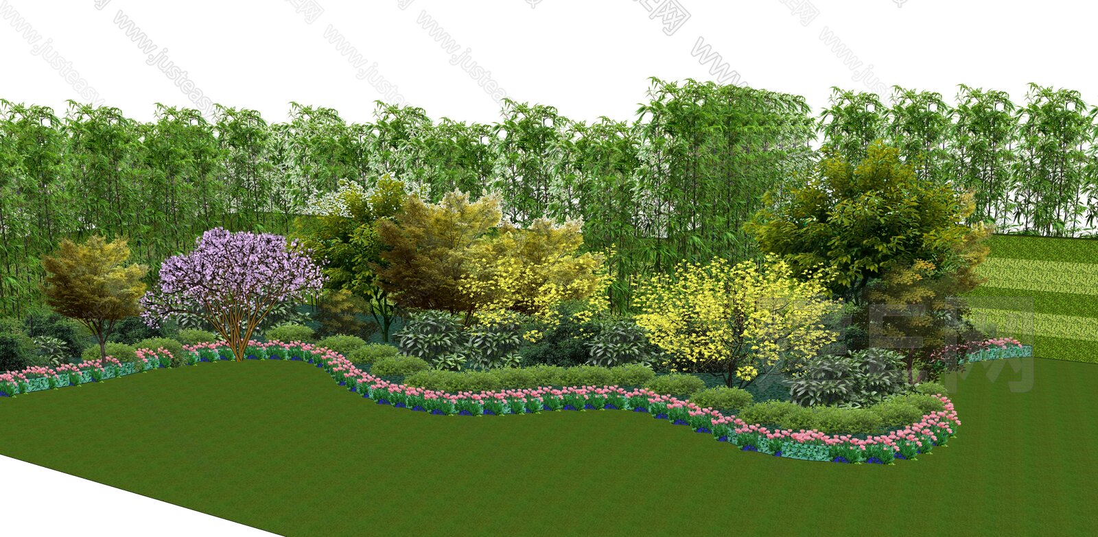 现代园林景观 植物组合 灌木丛 花草组合 乔木模型SU模型下载[ID:101668769]_建e网su模型