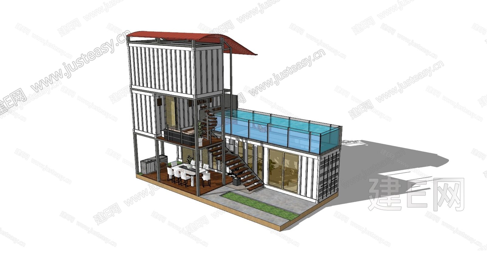 现代集装箱活动房模型SU模型下载[ID:101996526]_建e网su模型