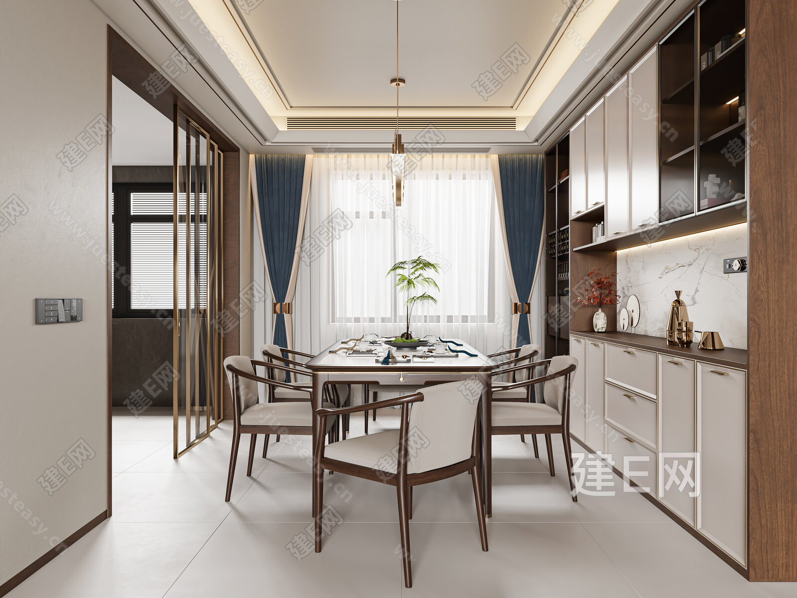 新中式餐厅模型SU模型下载[ID:101996310]_建e网su模型