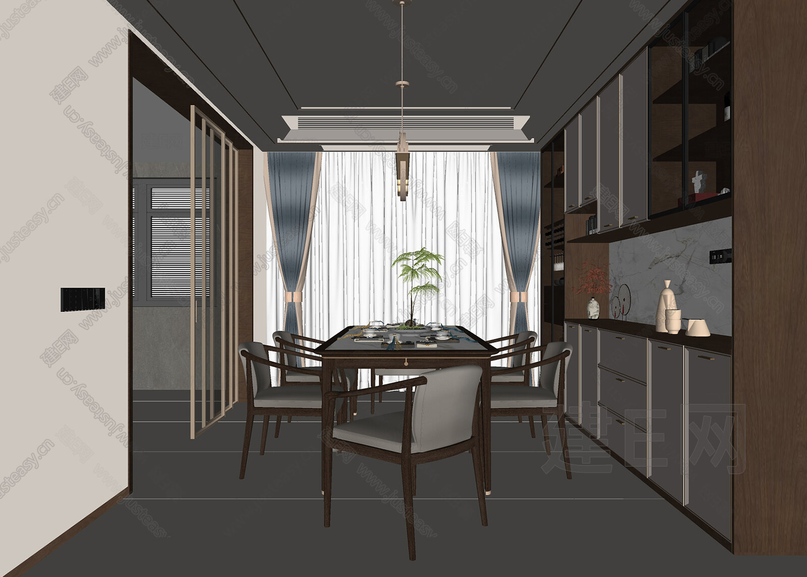 新中式餐厅模型SU模型下载[ID:101996310]_建e网su模型