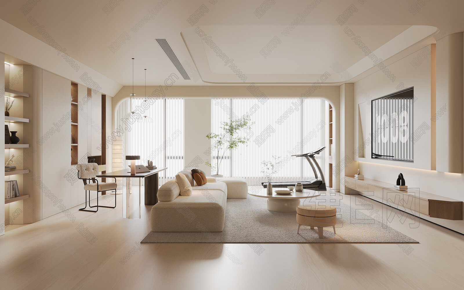 现代奶油风大平层客厅模型SU模型下载[ID:102520751]_建e网su模型