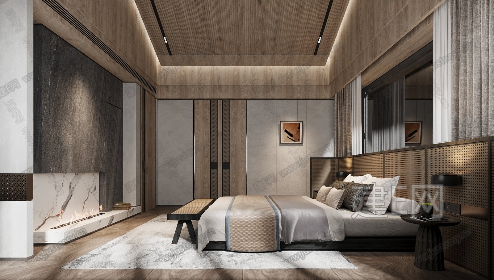 新中式主卧3d模型下载[ID:109272811]_建e网3d模型