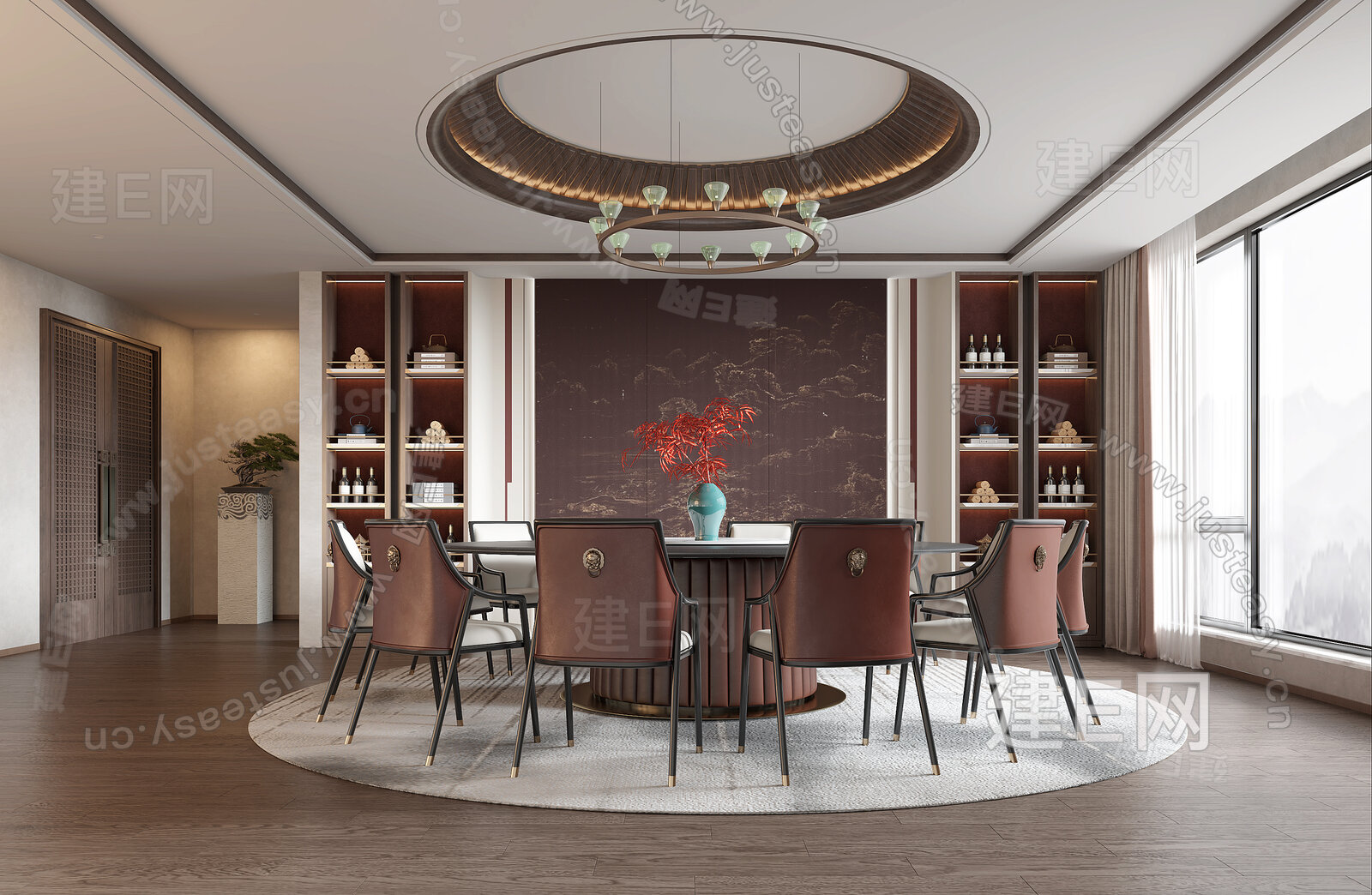 新中式餐厅包间3d模型下载[ID:109207174]_建e网3d模型