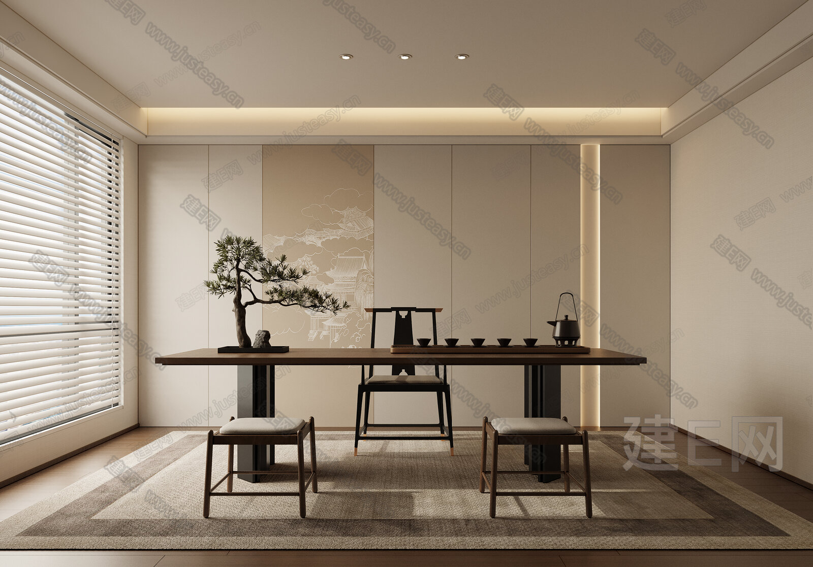 新中式禅意茶室 会客室 茶桌模型SU模型下载[ID:103241710]_建e网su模型