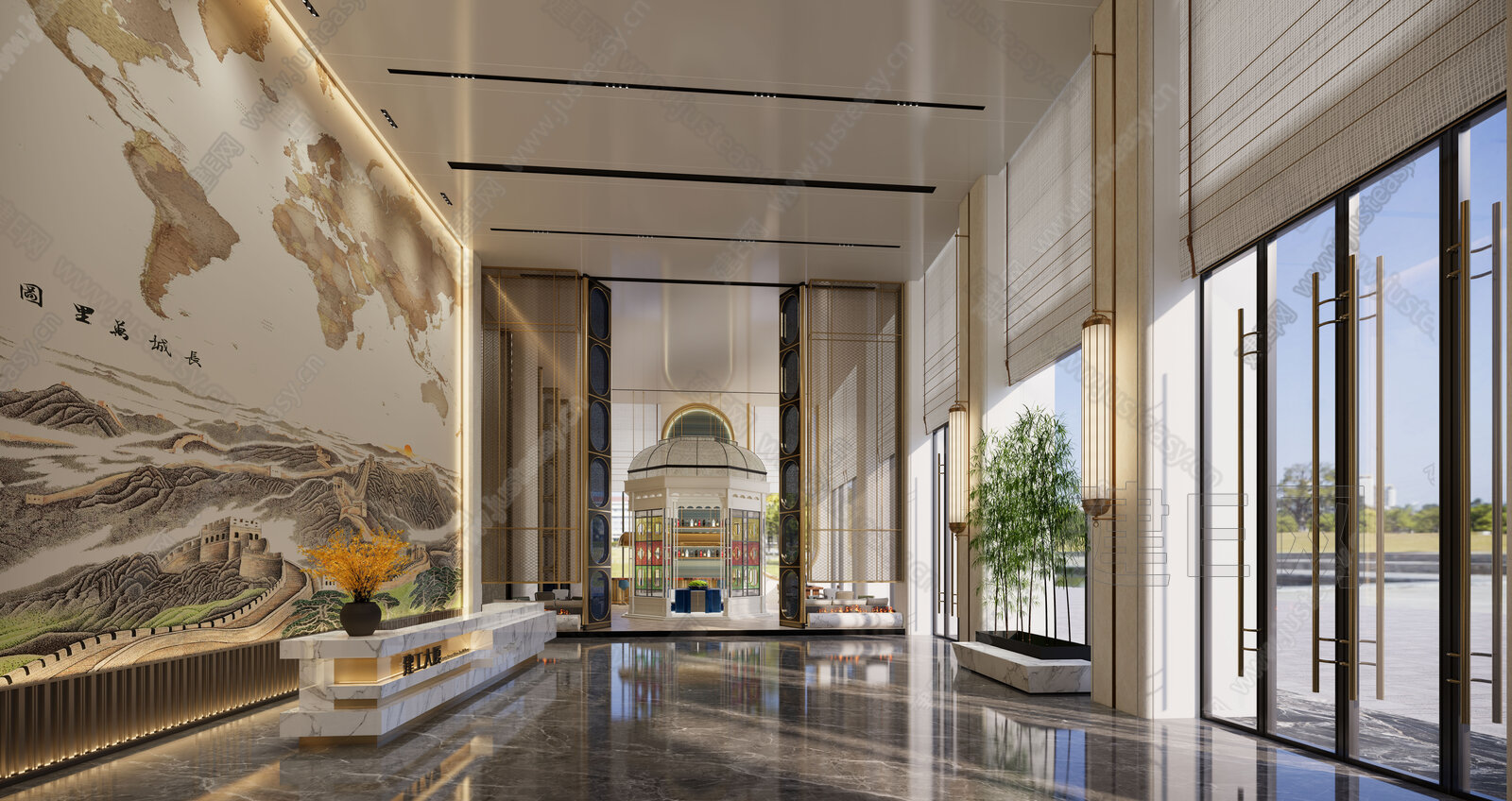 酒店大堂模型SU模型下载[ID:103700434]_建e网su模型