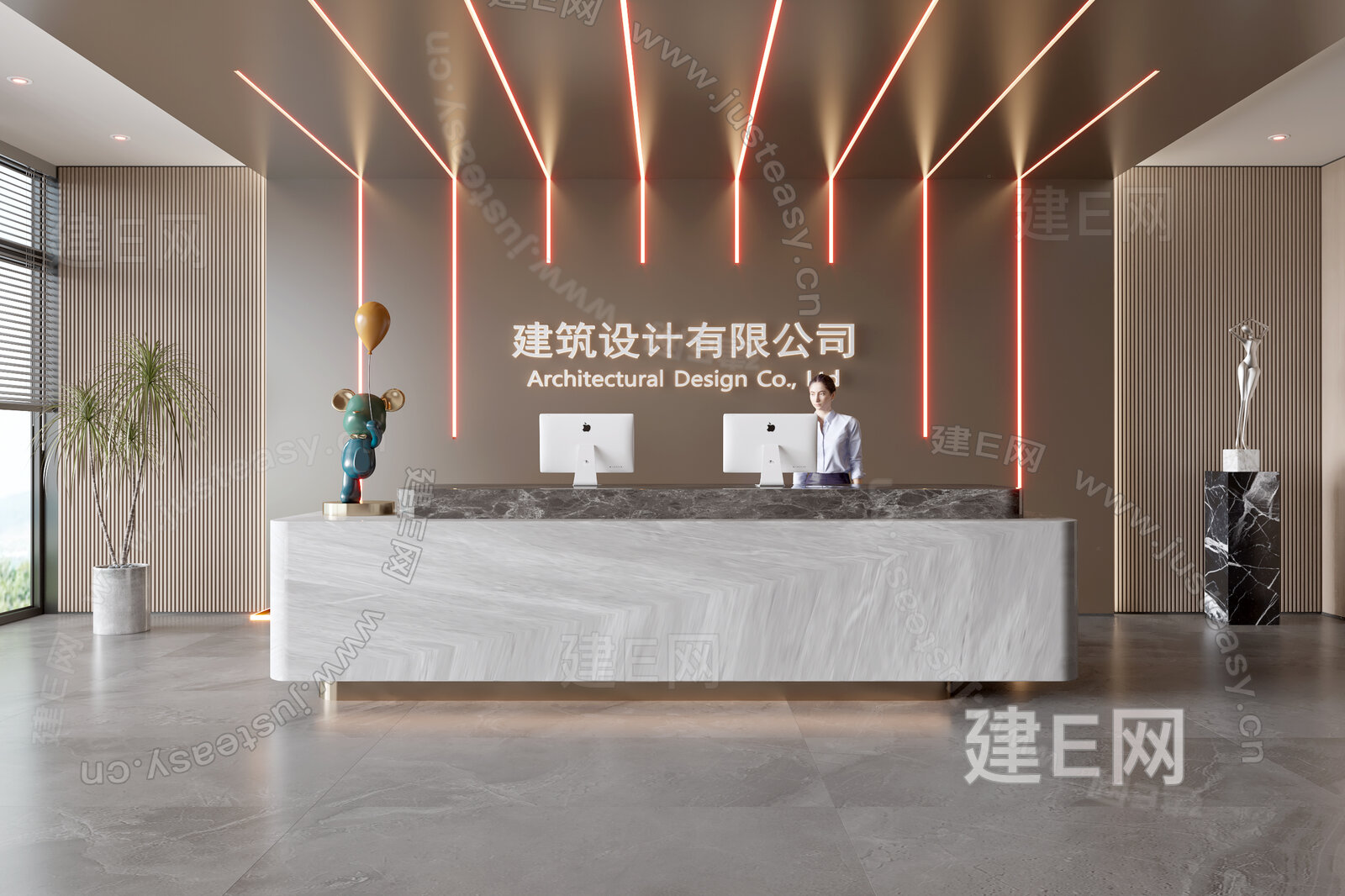 现代公司前台 模型SU模型下载[ID:104224651]_建e网su模型
